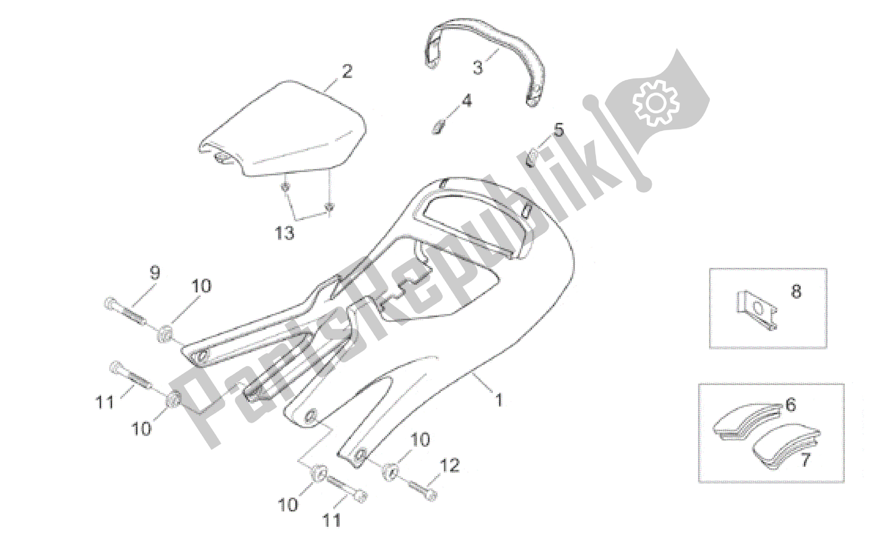 Alle onderdelen voor de Zadel Unit van de Aprilia RS 250 1998 - 2001