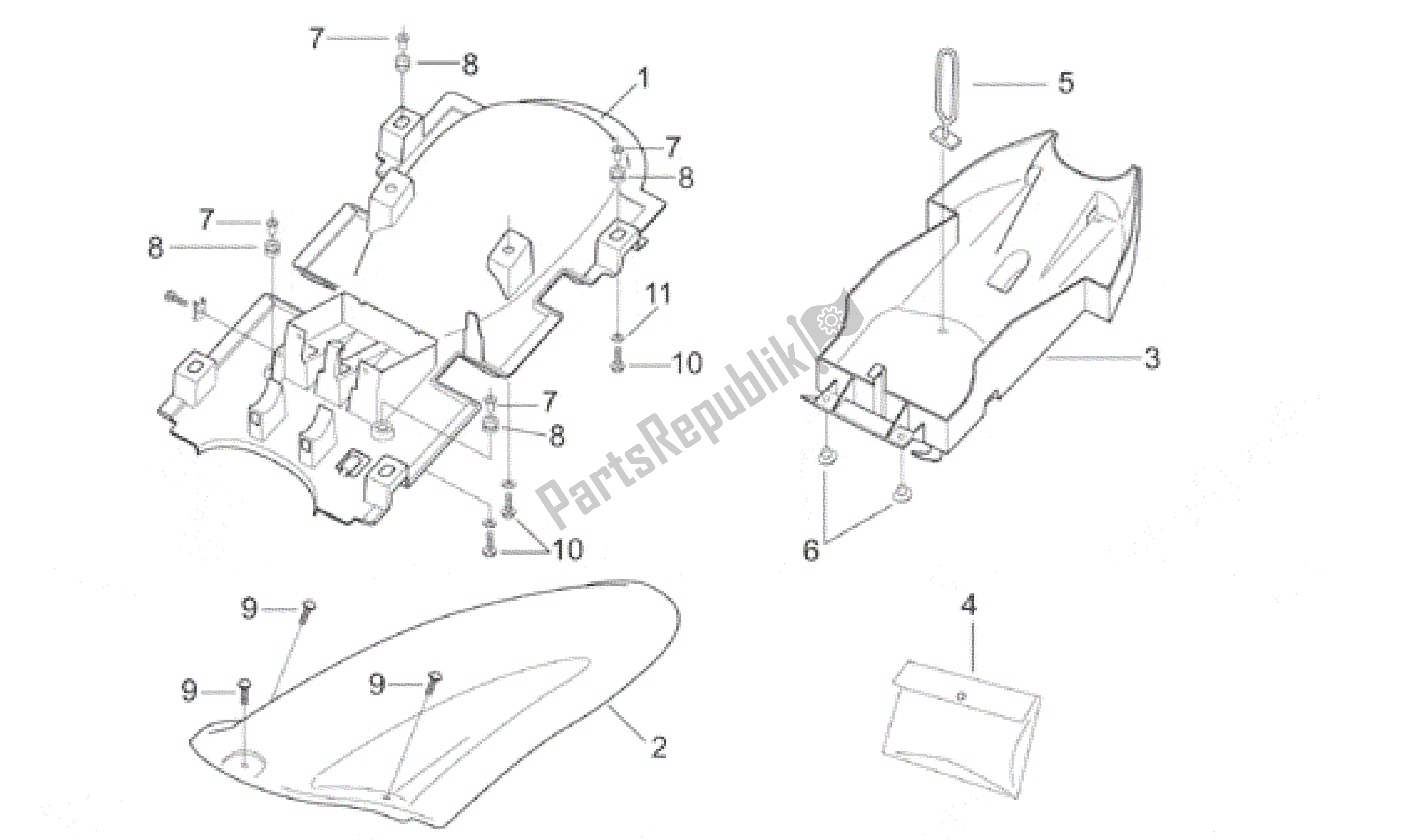 All parts for the Rear Body I of the Aprilia RS 250 1998 - 2001