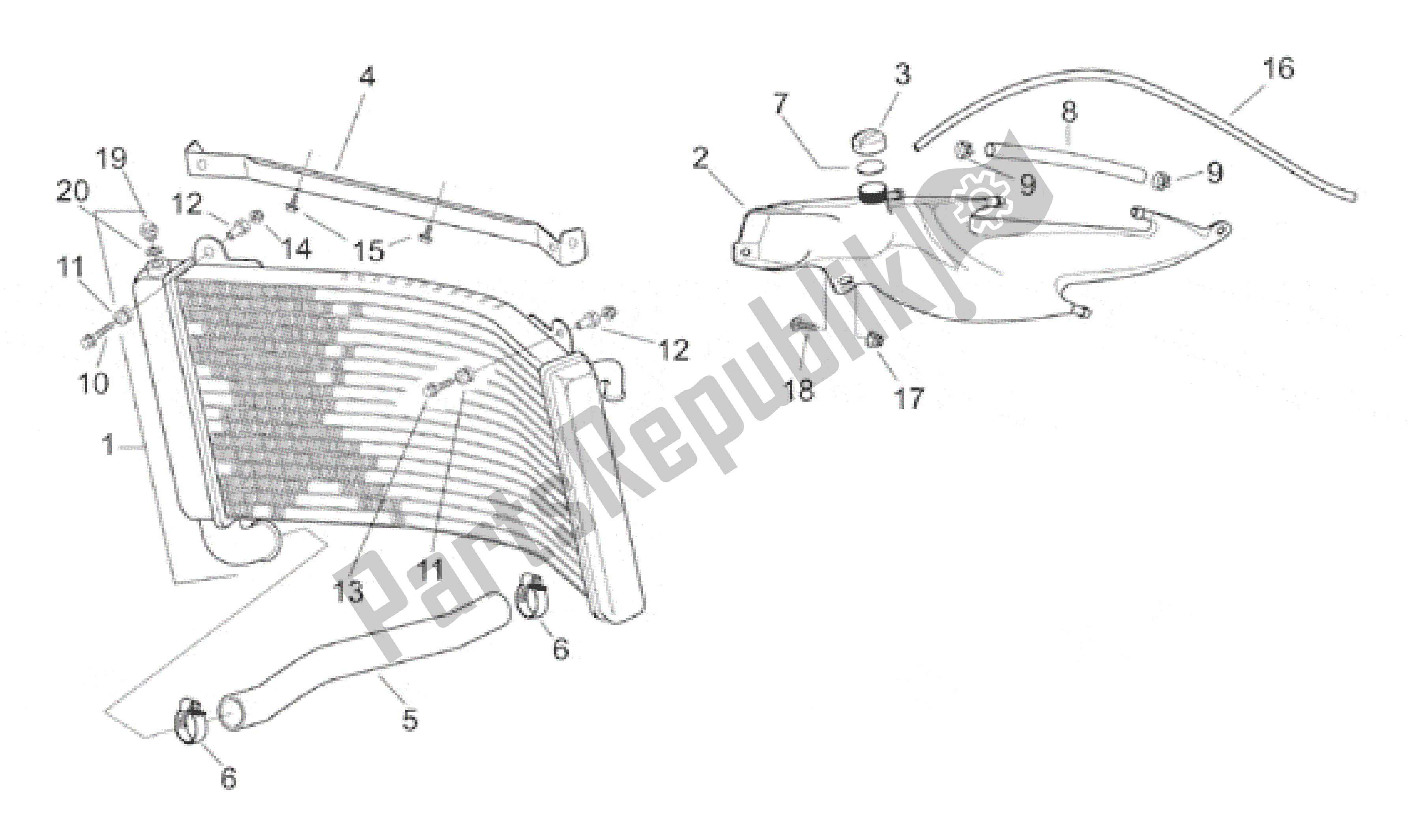 Tutte le parti per il Refrigeratore D'acqua del Aprilia RS 250 1998 - 2001