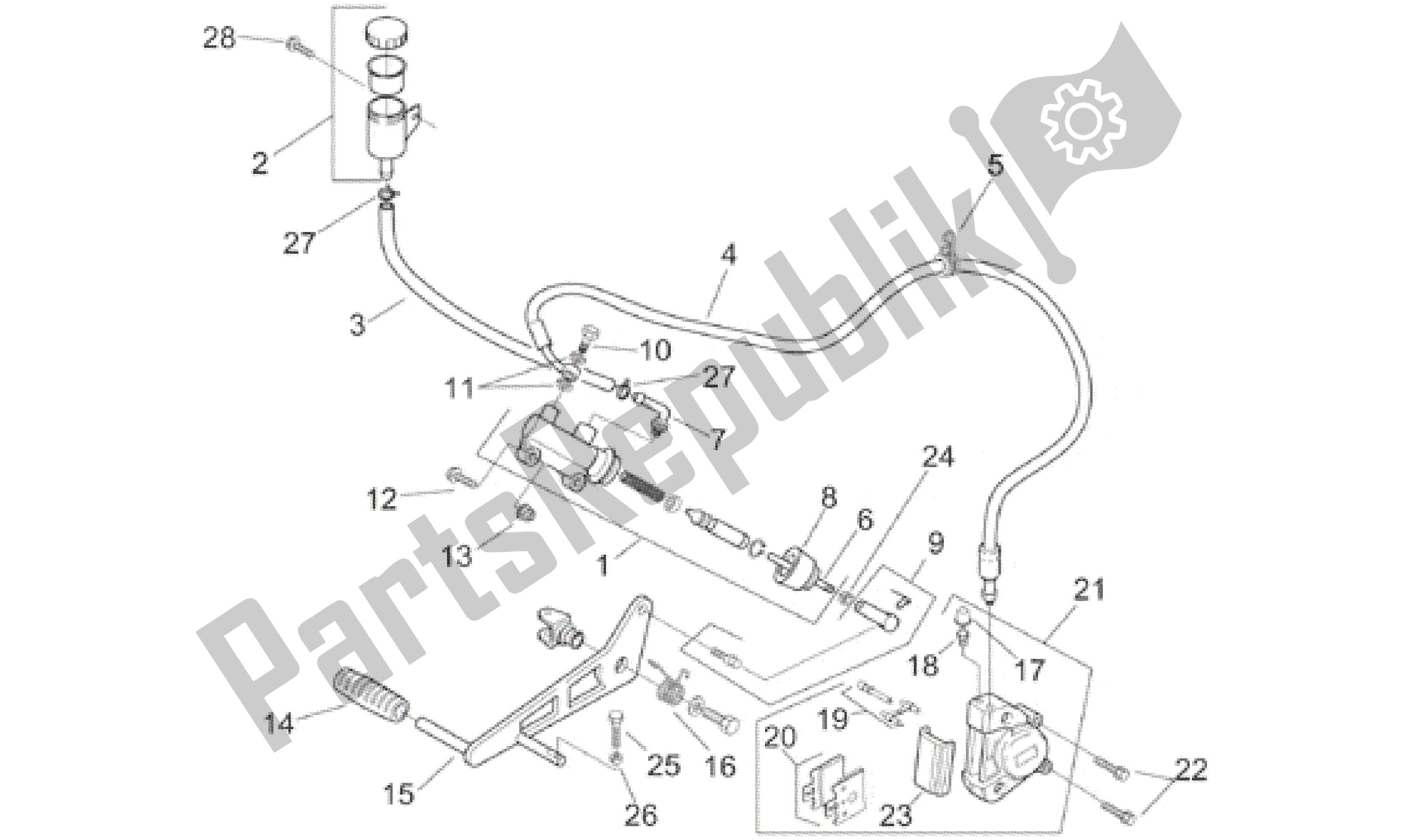 All parts for the Rear Brake Pump of the Aprilia RS 250 1998 - 2001