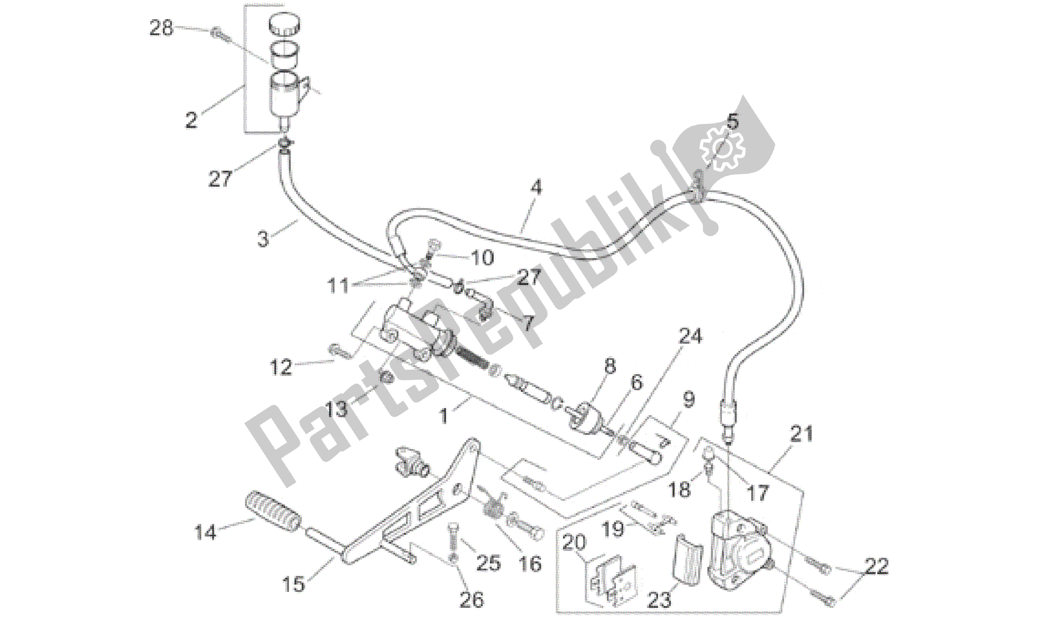 Alle onderdelen voor de Achterrem Pomp van de Aprilia RS 250 1998 - 2001