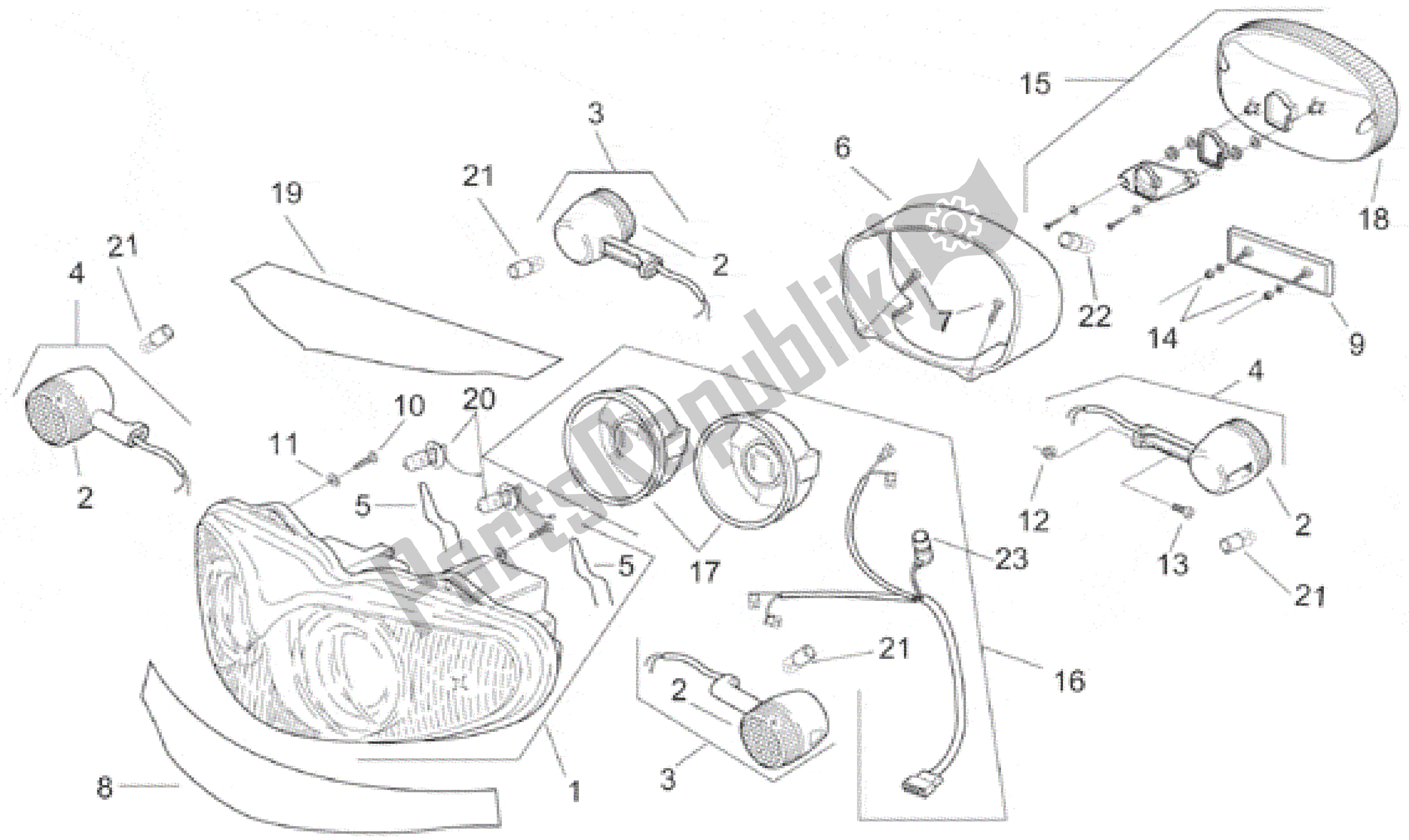 Todas as partes de Luzes do Aprilia RS 250 1998 - 2001