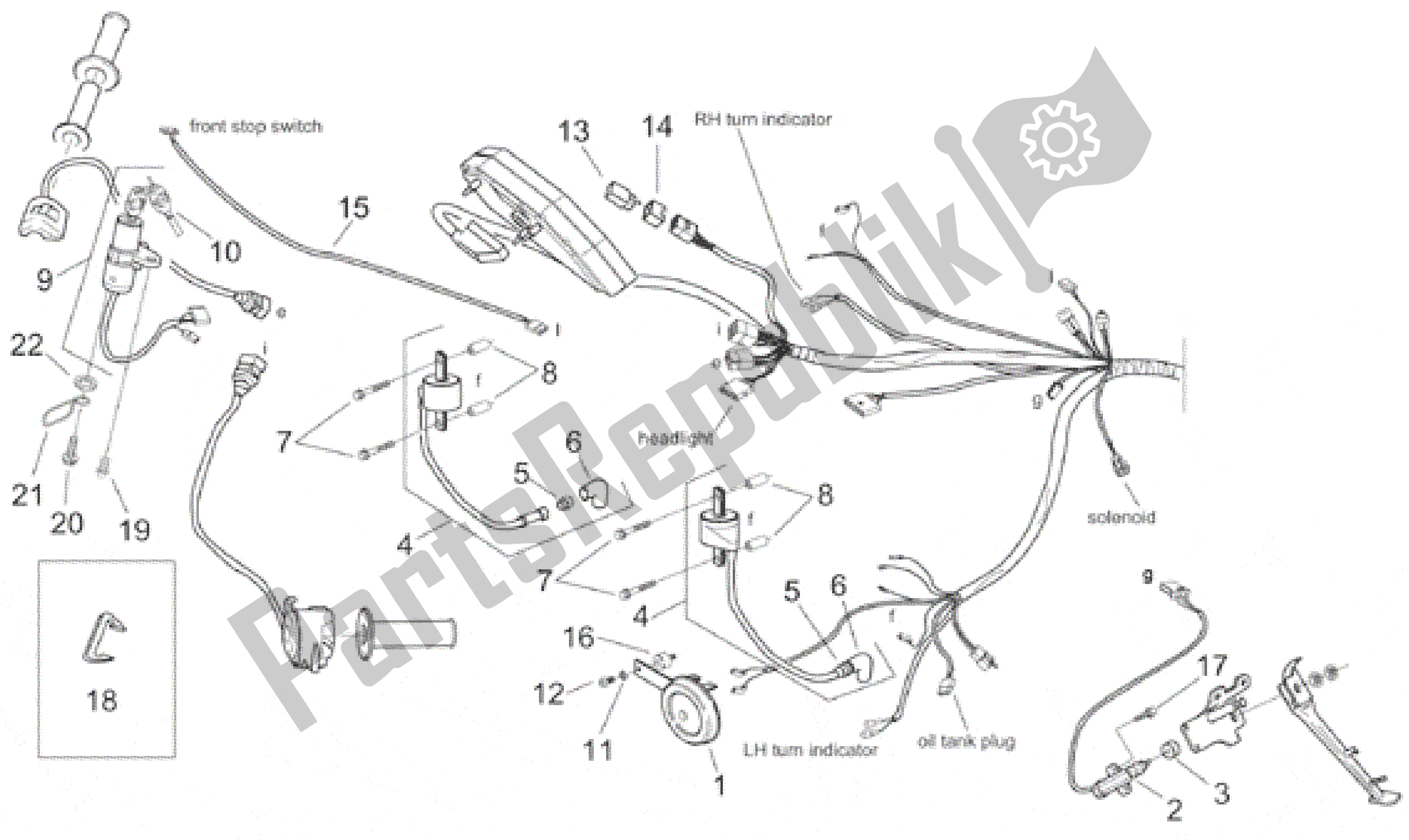 Todas as partes de Sistema Elétrico I do Aprilia RS 250 1998 - 2001