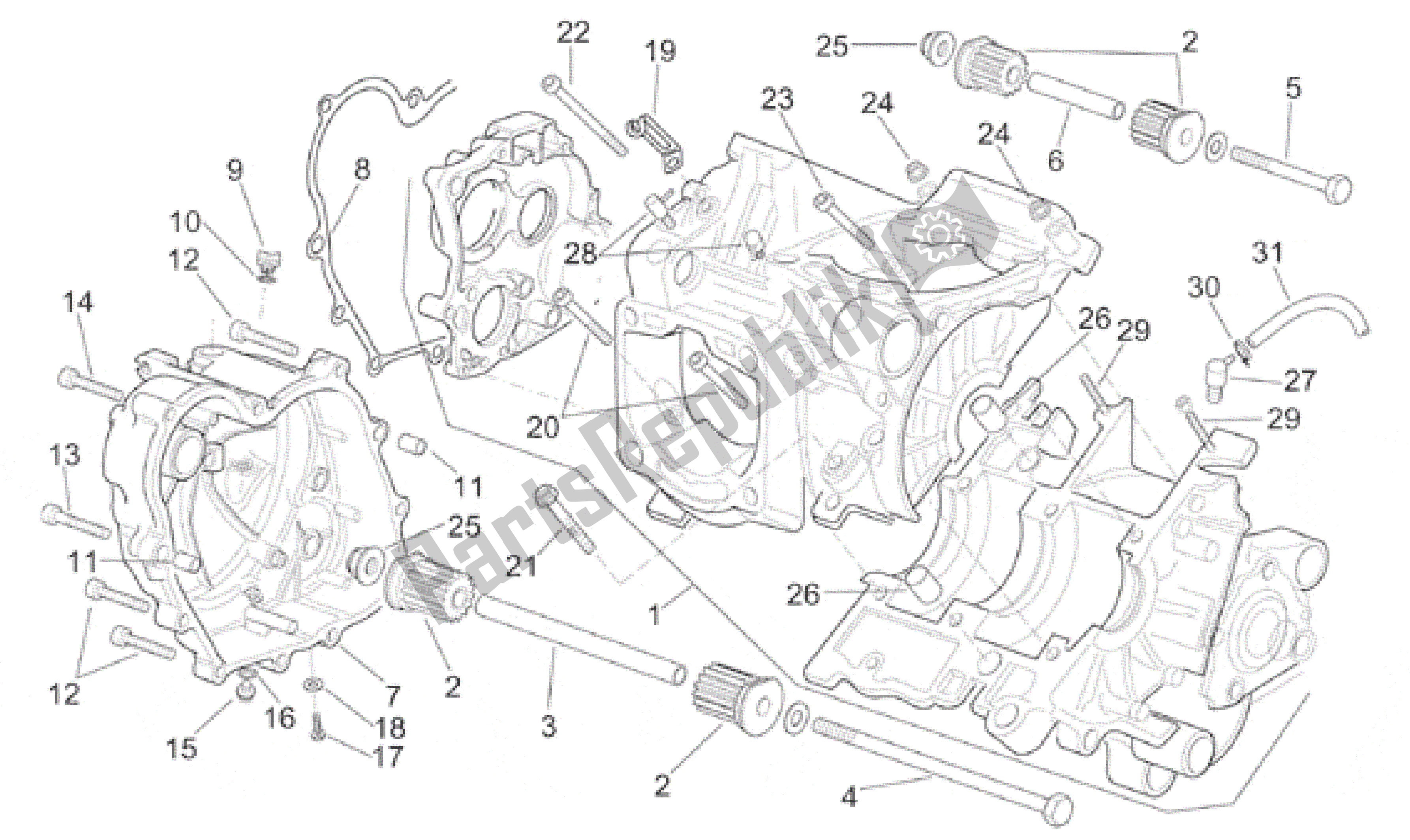 All parts for the Crankcase of the Aprilia RS 250 1998 - 2001