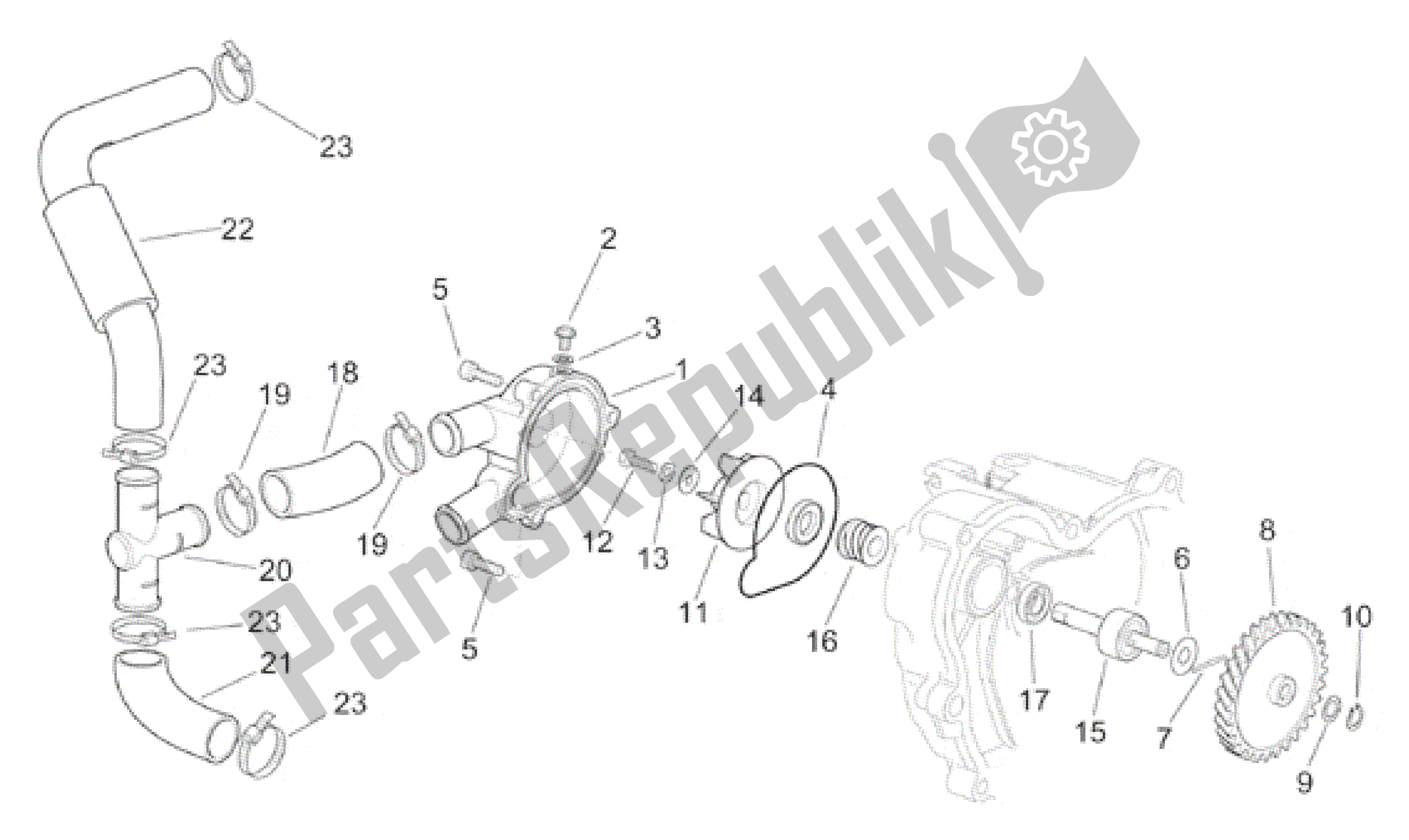 All parts for the Water Pump of the Aprilia RS 250 1998 - 2001