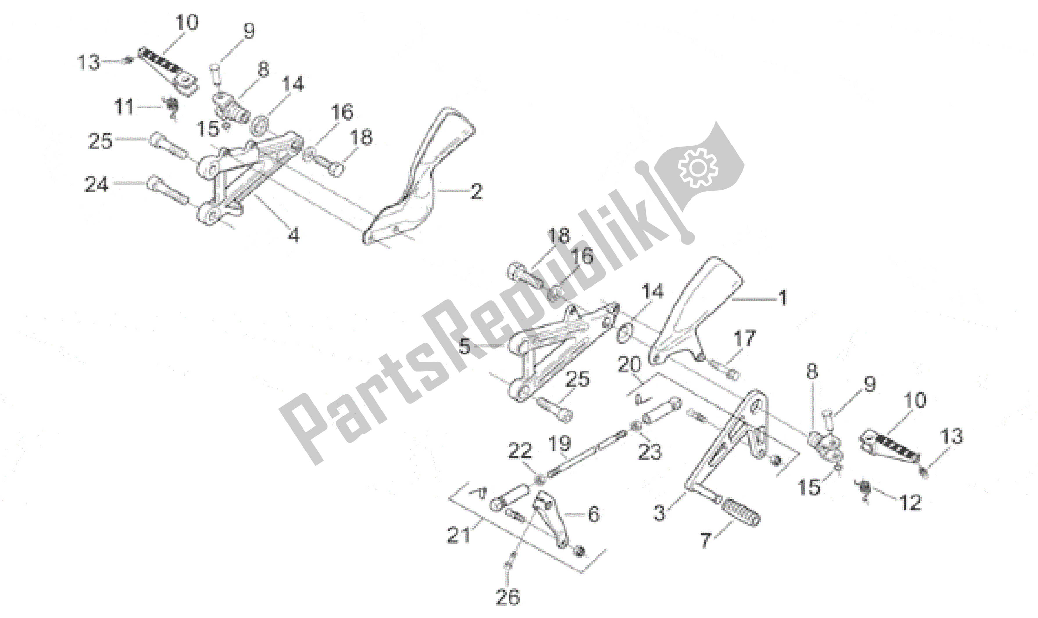 All parts for the Front Footrests of the Aprilia RS 250 1998 - 2001