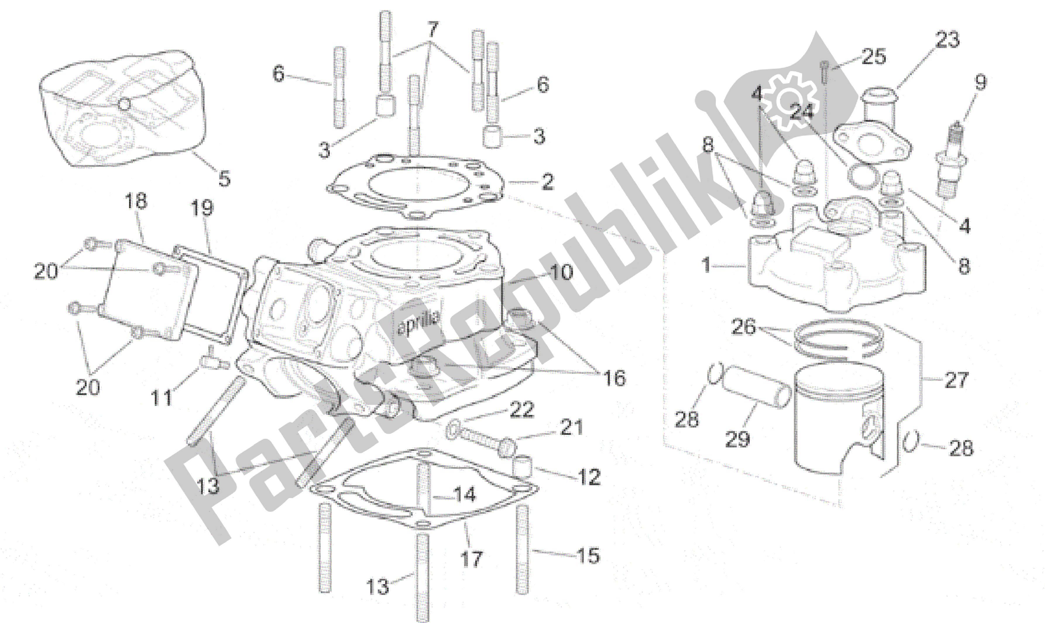 Toutes les pièces pour le Ensemble Vérin Vertical du Aprilia RS 250 1998 - 2001