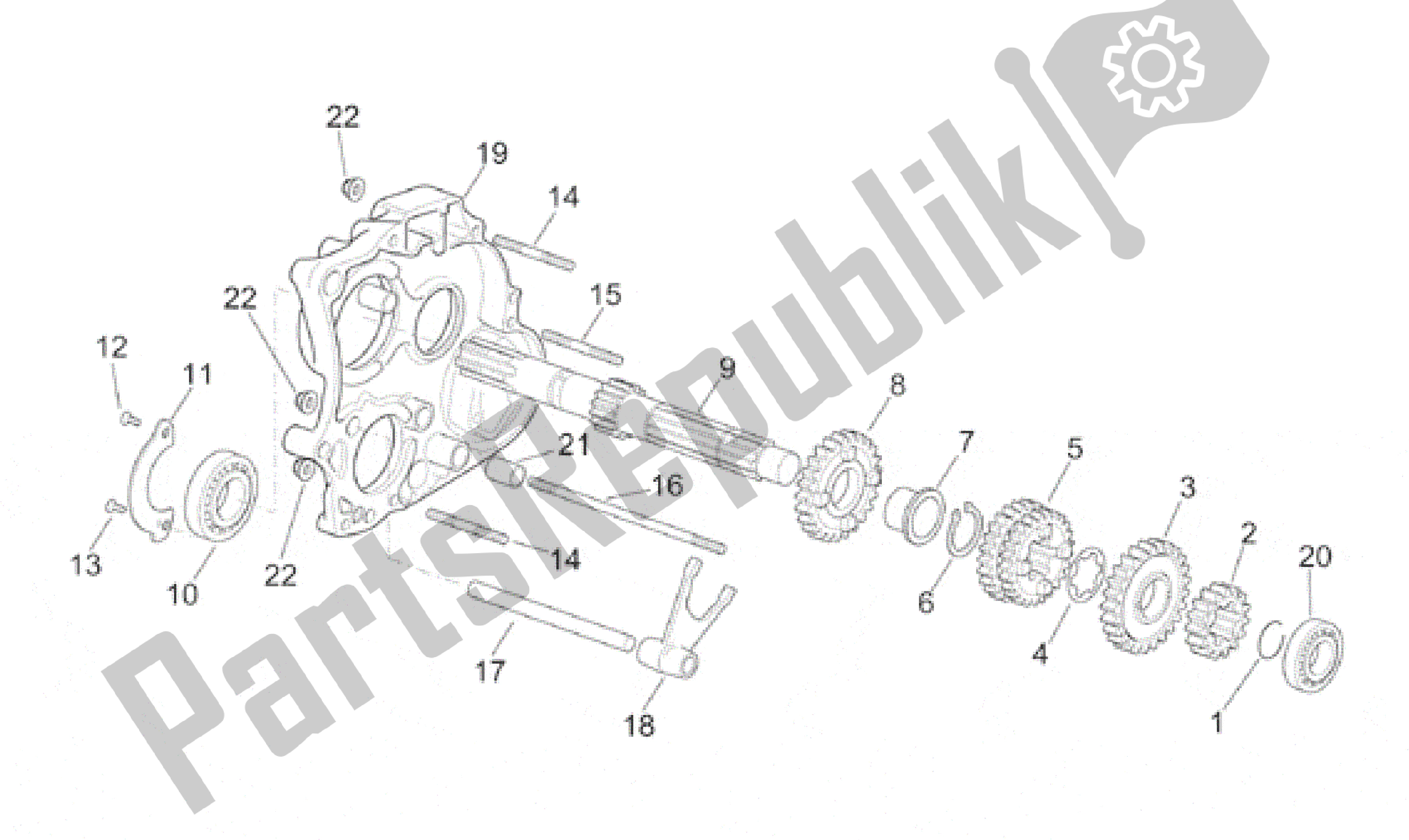 All parts for the Primary Gear Shaft of the Aprilia RS 250 1998 - 2001