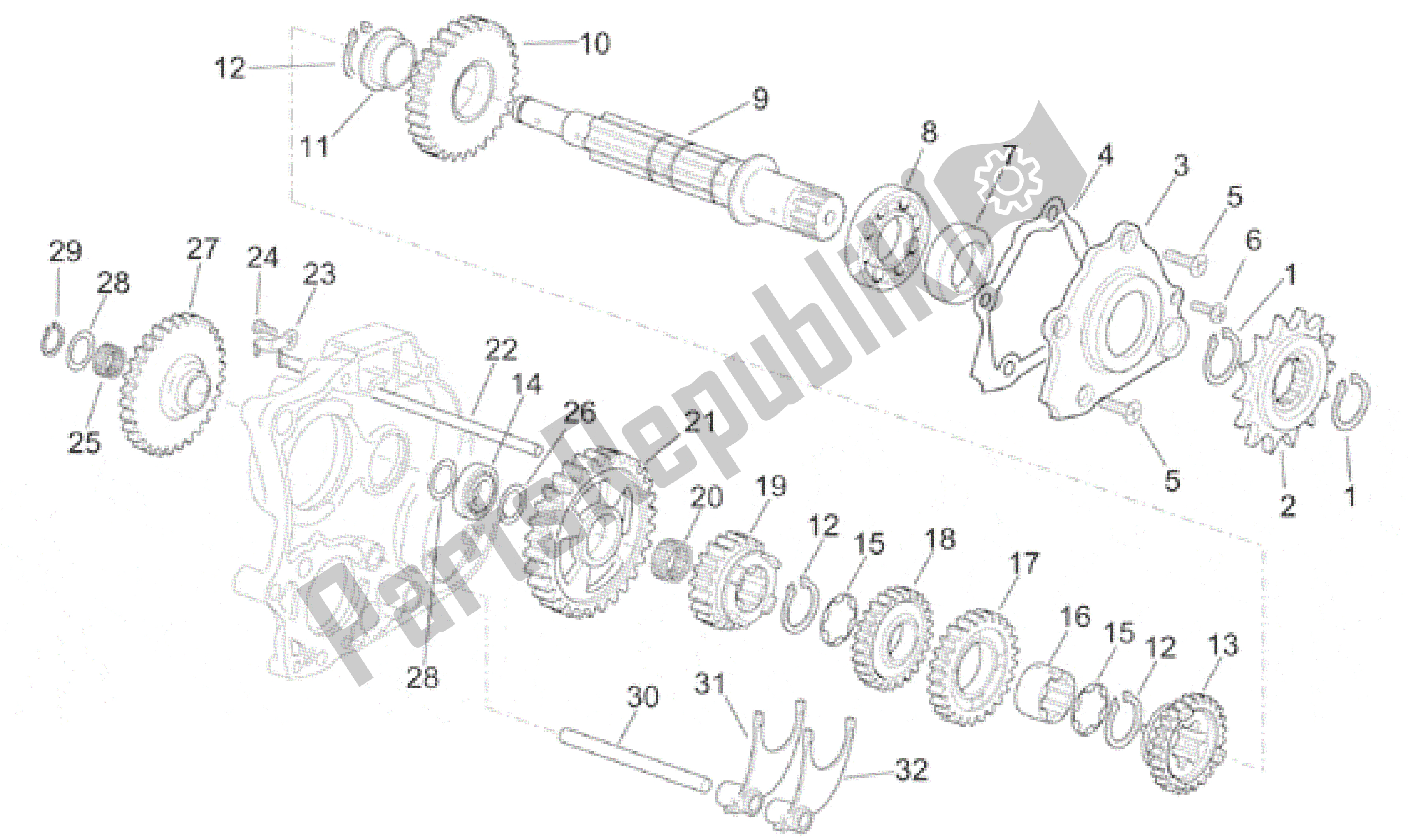 All parts for the Driven Shaft of the Aprilia RS 250 1998 - 2001