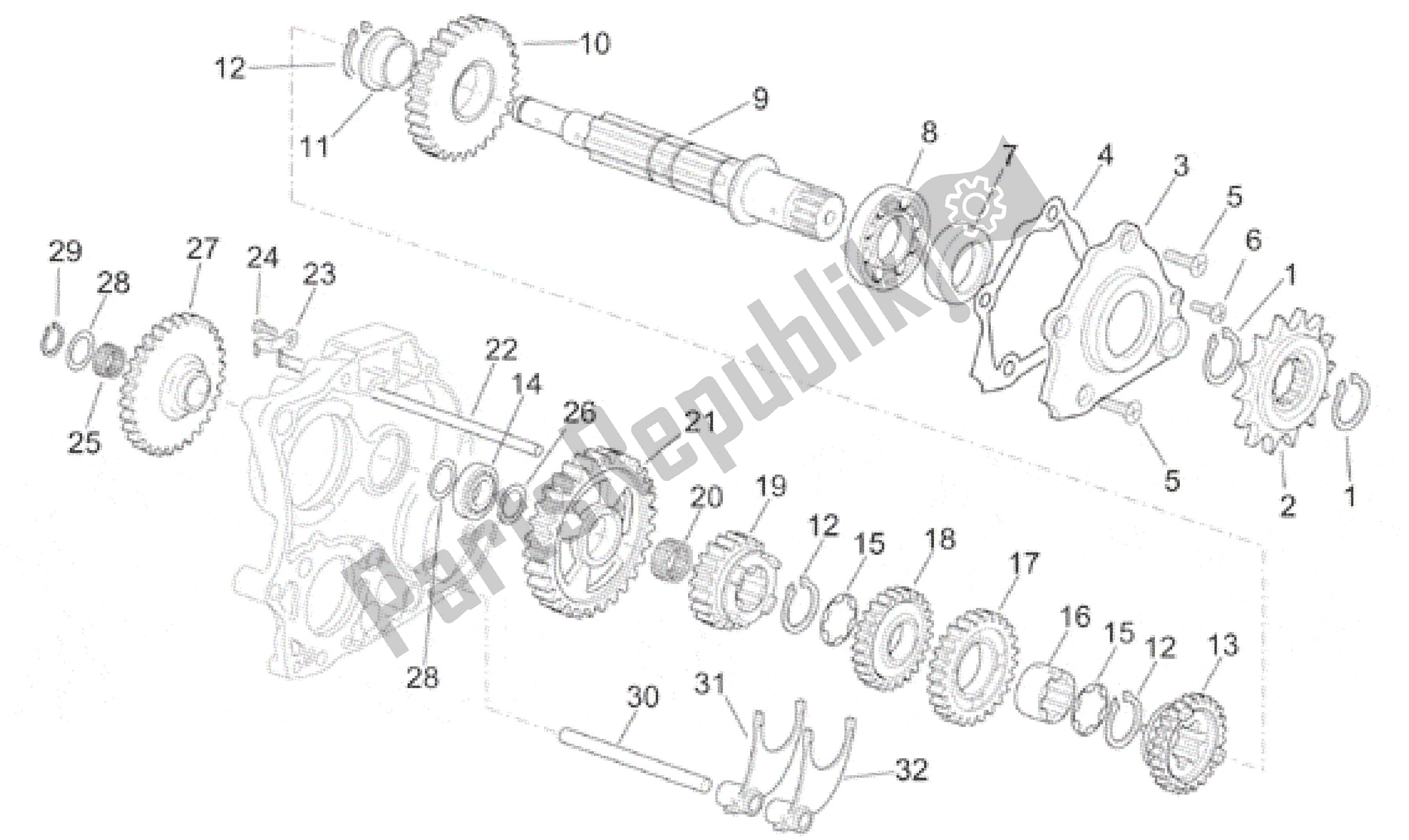 Todas as partes de Eixo Conduzido do Aprilia RS 250 1998 - 2001