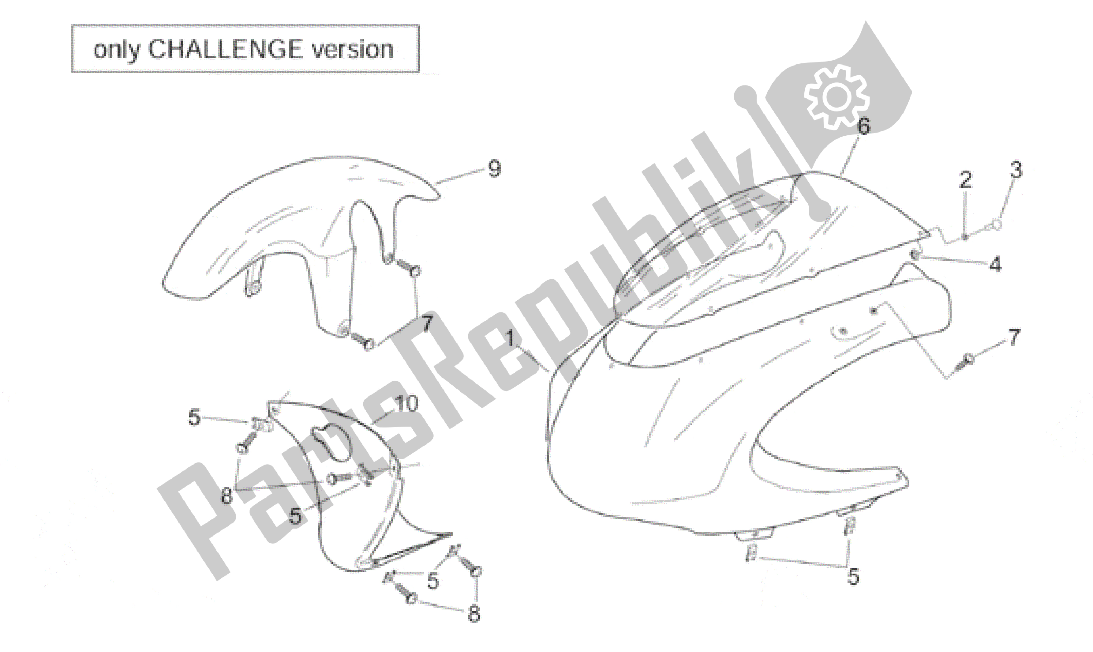 Alle onderdelen voor de Body I - Challenge Versie van de Aprilia RS 250 1998 - 2001