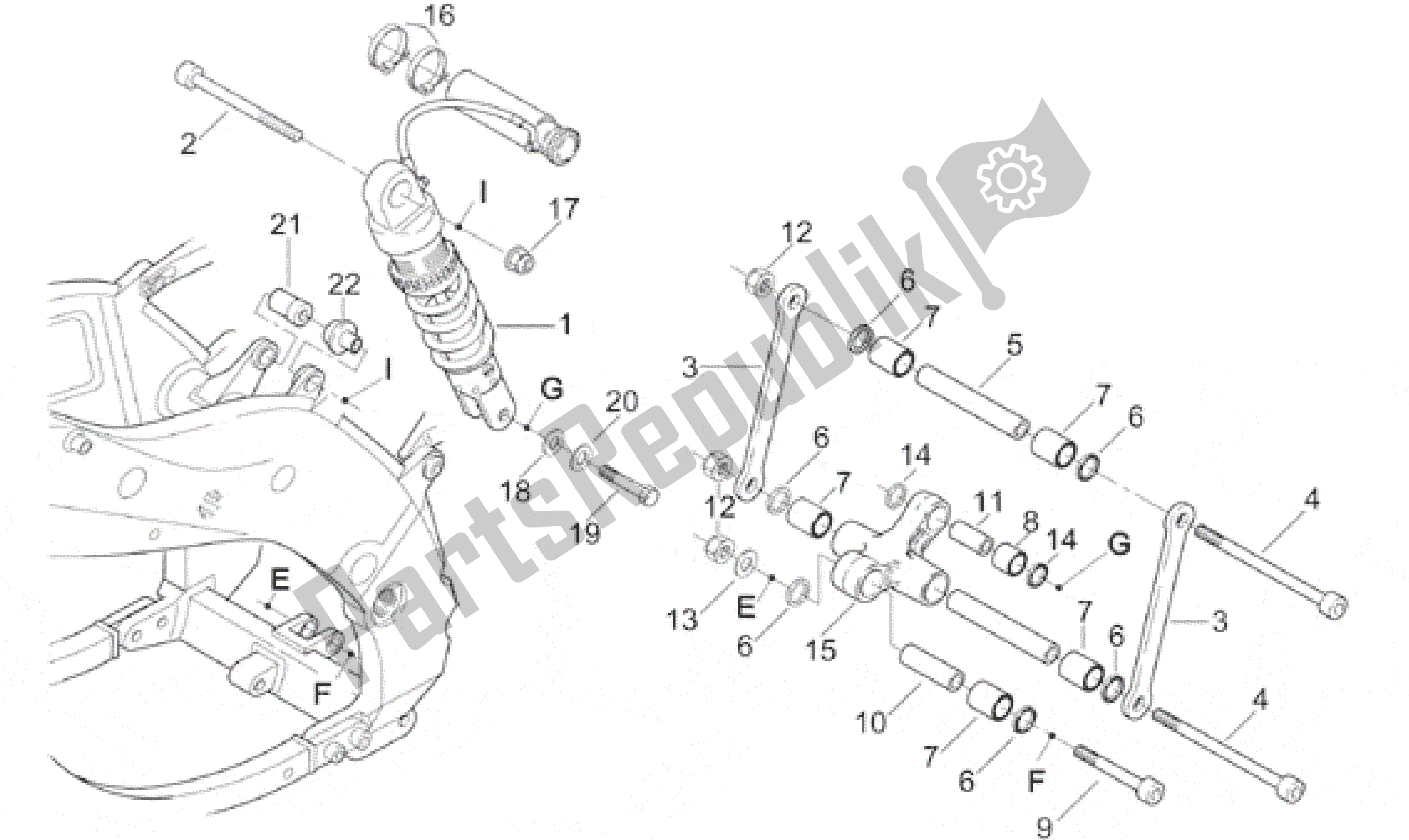 All parts for the Rear Shock Absorber of the Aprilia RS 250 1998 - 2001