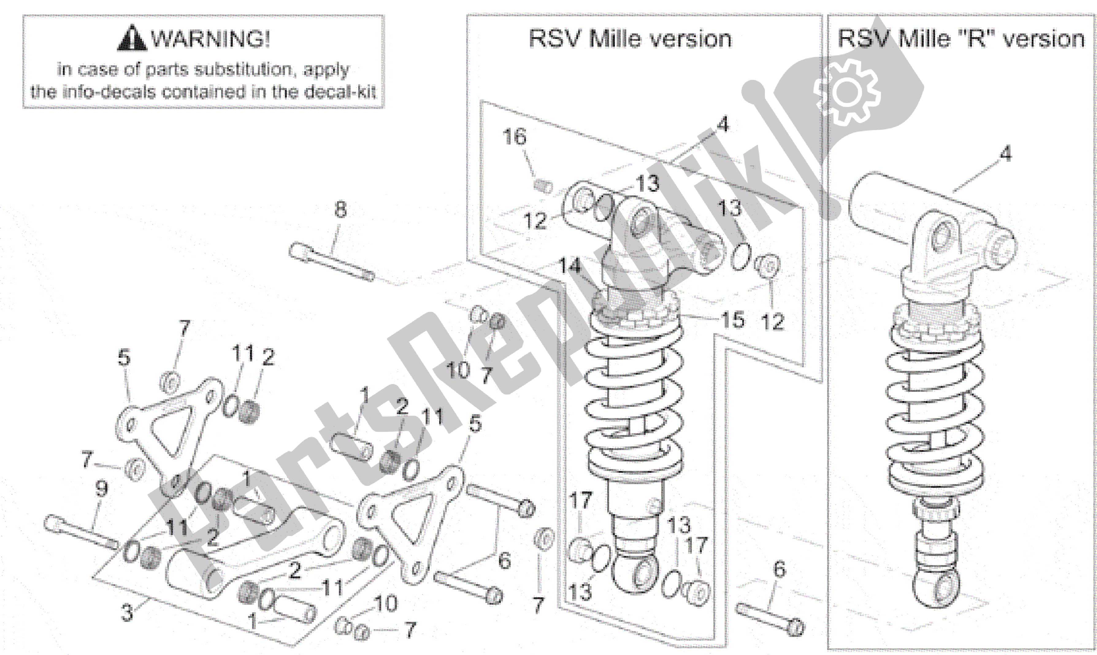 All parts for the Connecting Rod - Rear Shock Abs. Of the Aprilia RSV Mille R 3901 1000 2001 - 2002