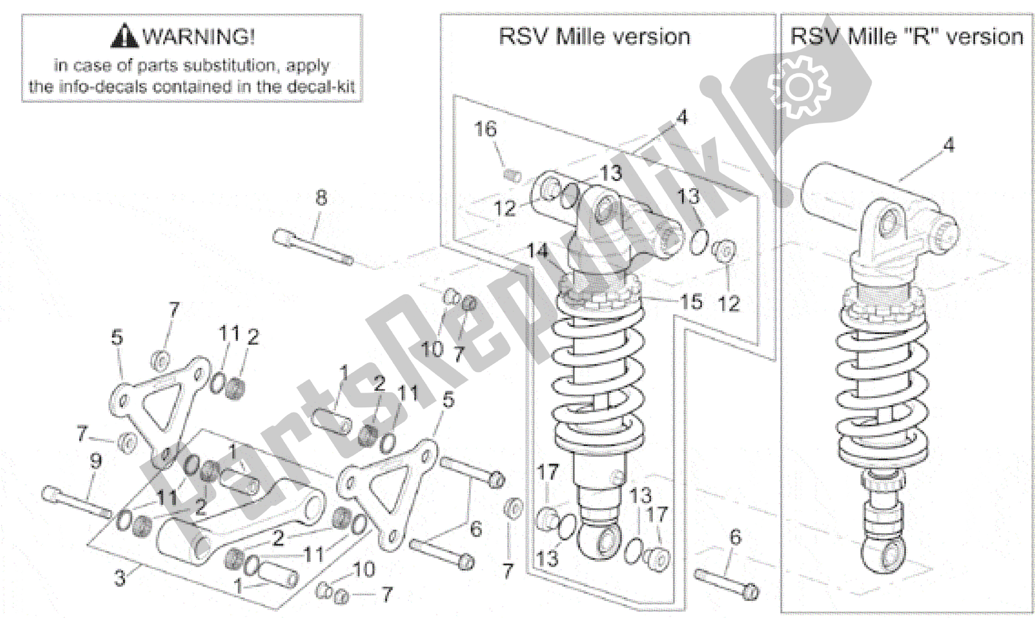 Todas as partes de Biela - Amortecedor Traseiro Abs. Do Aprilia RSV Mille R 3901 1000 2001 - 2002