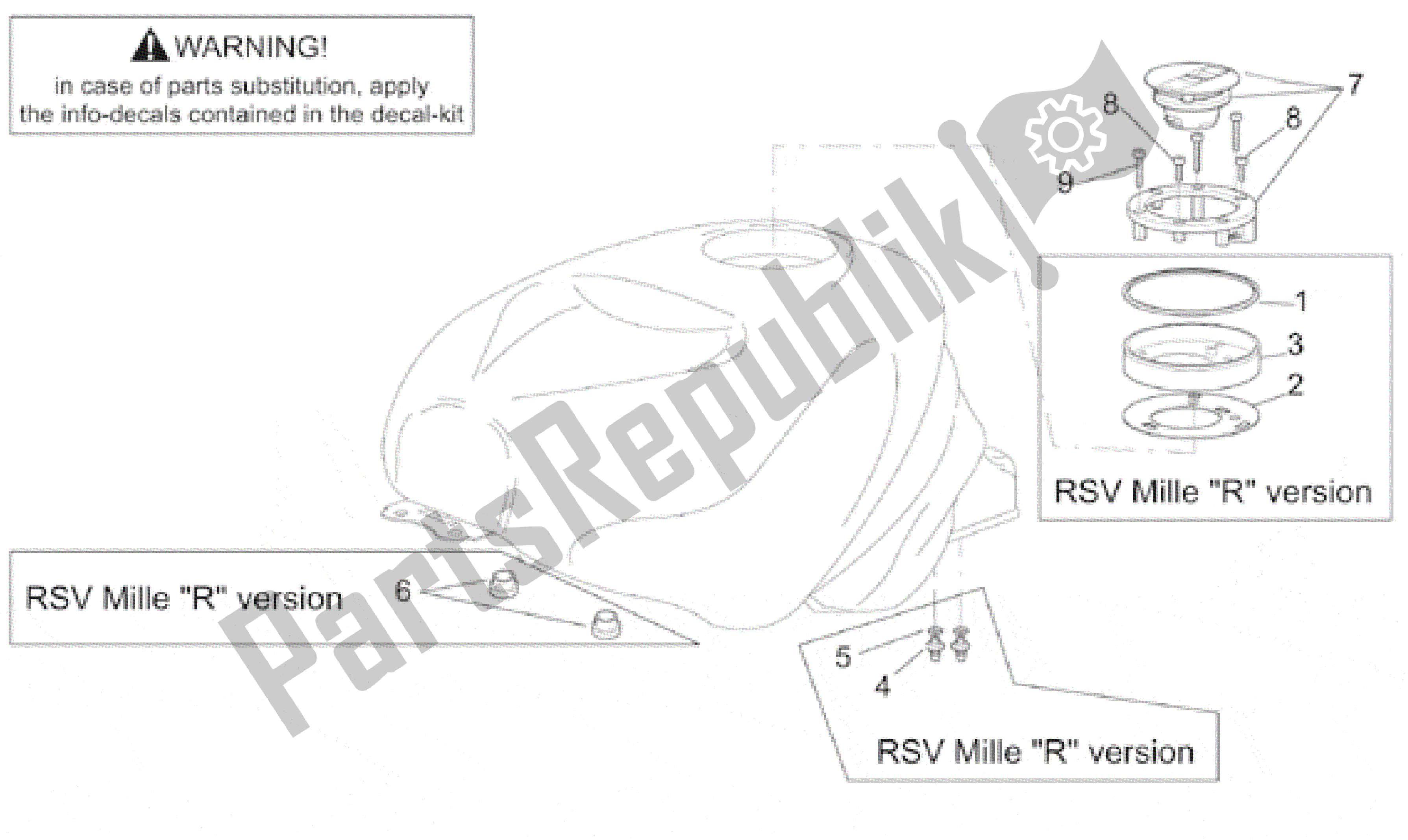 Tutte le parti per il Serbatoio Carburante Ii del Aprilia RSV Mille R 3901 1000 2001 - 2002