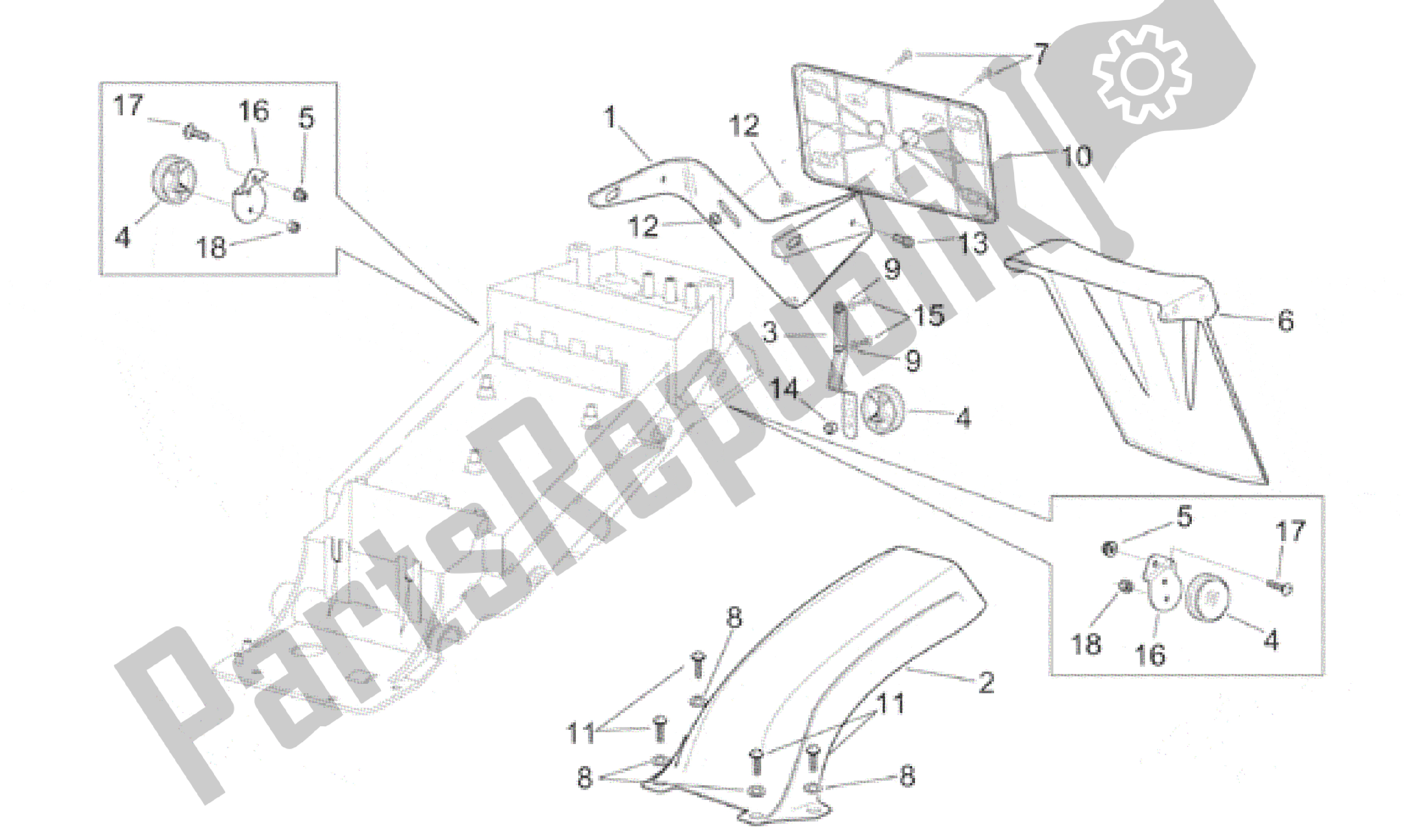 Alle Teile für das Hinterer Kotflügel des Aprilia RSV Mille R 3901 1000 2001 - 2002