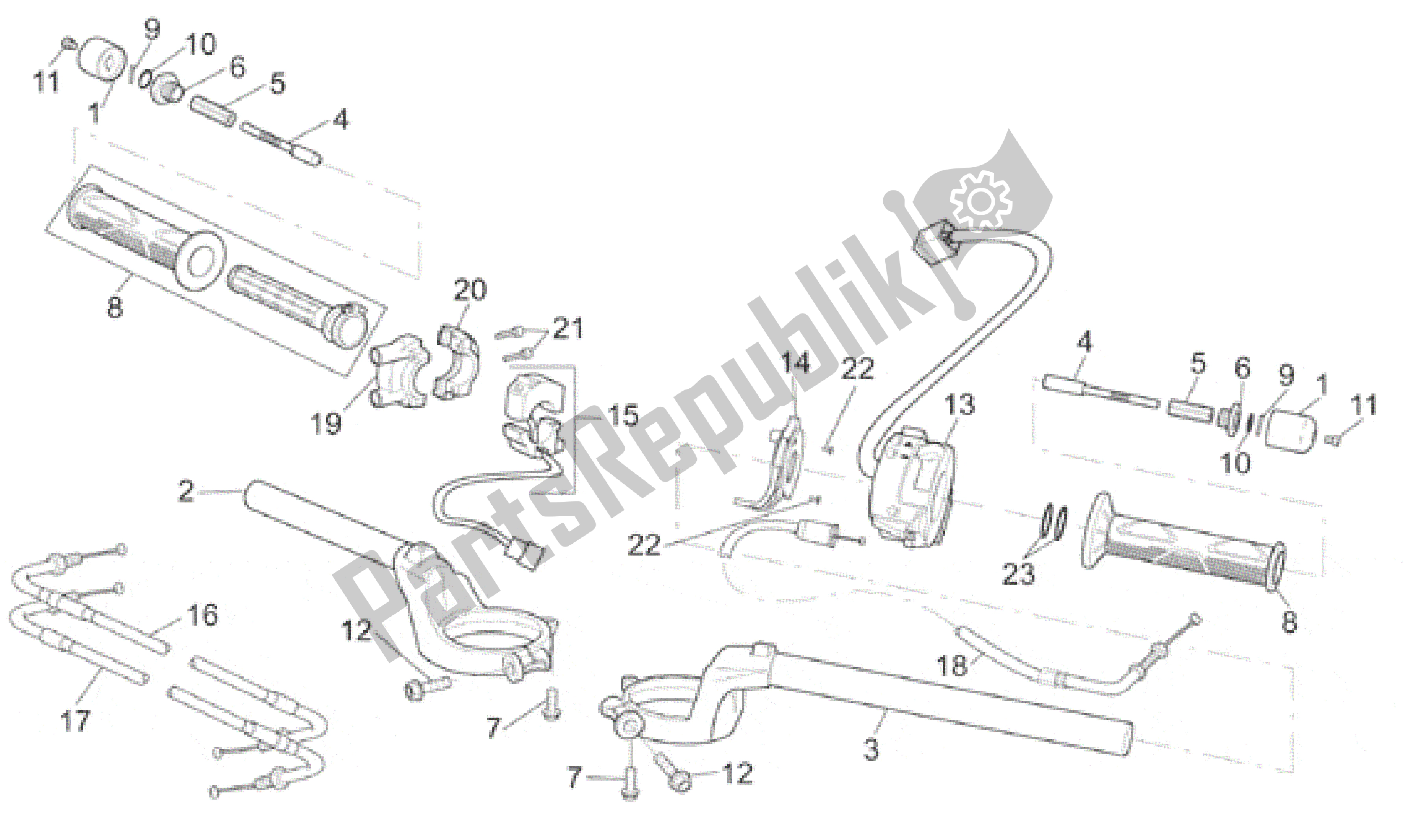 Alle onderdelen voor de Stuur van de Aprilia RSV Mille R 3901 1000 2001 - 2002