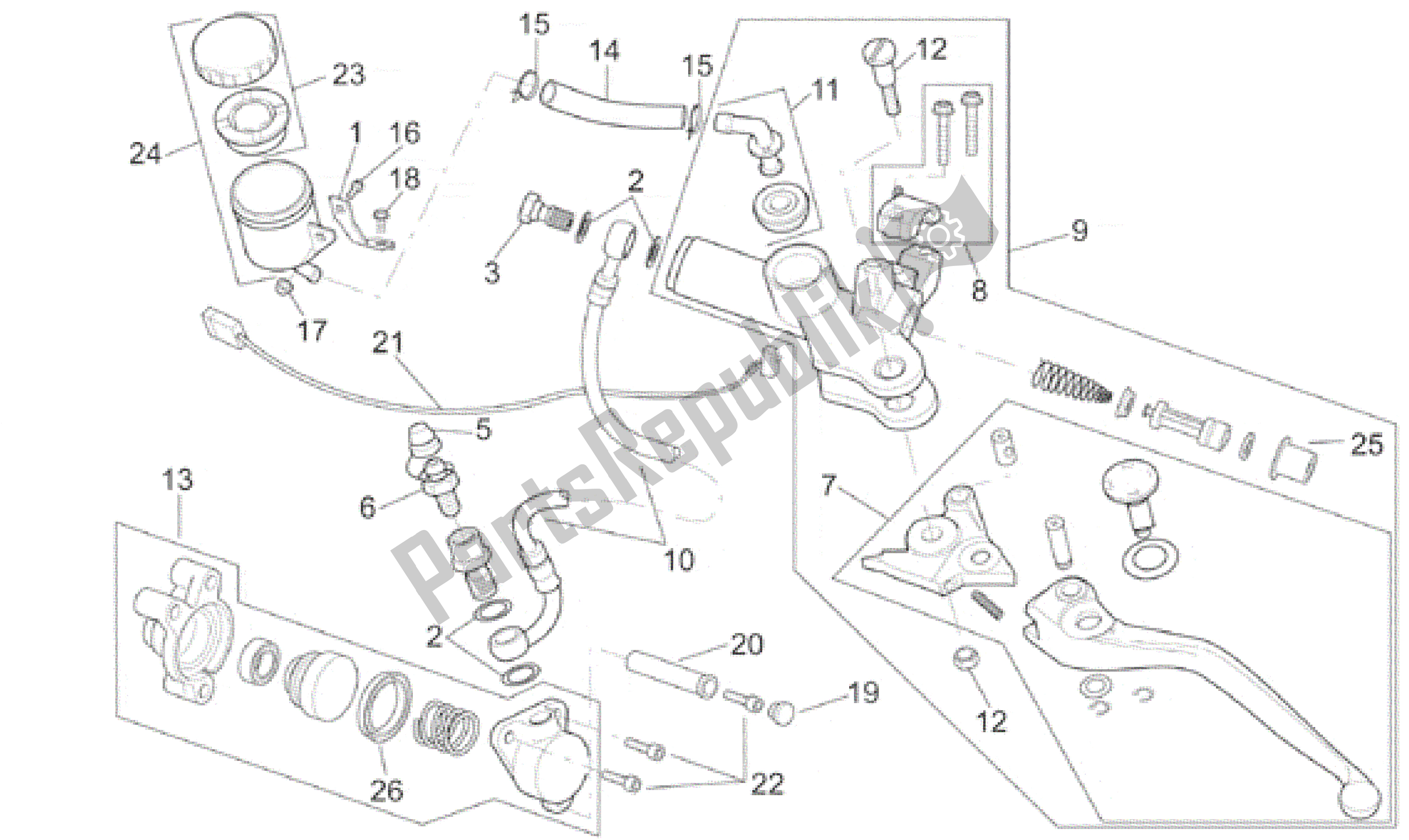 All parts for the Clutch Pump of the Aprilia RSV Mille R 3901 1000 2001 - 2002