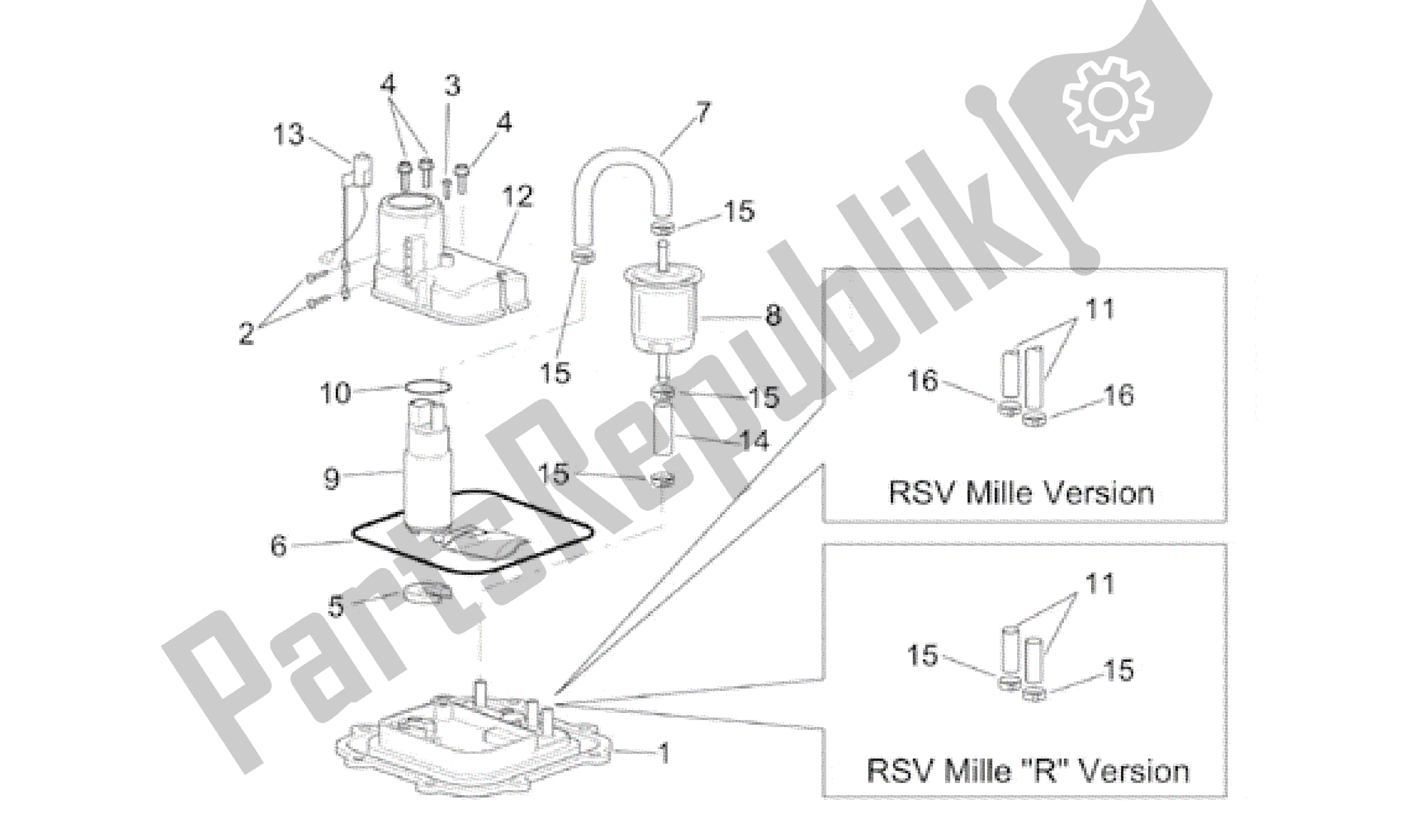 Tutte le parti per il Pompa Del Carburante I del Aprilia RSV Mille R 3901 1000 2001 - 2002