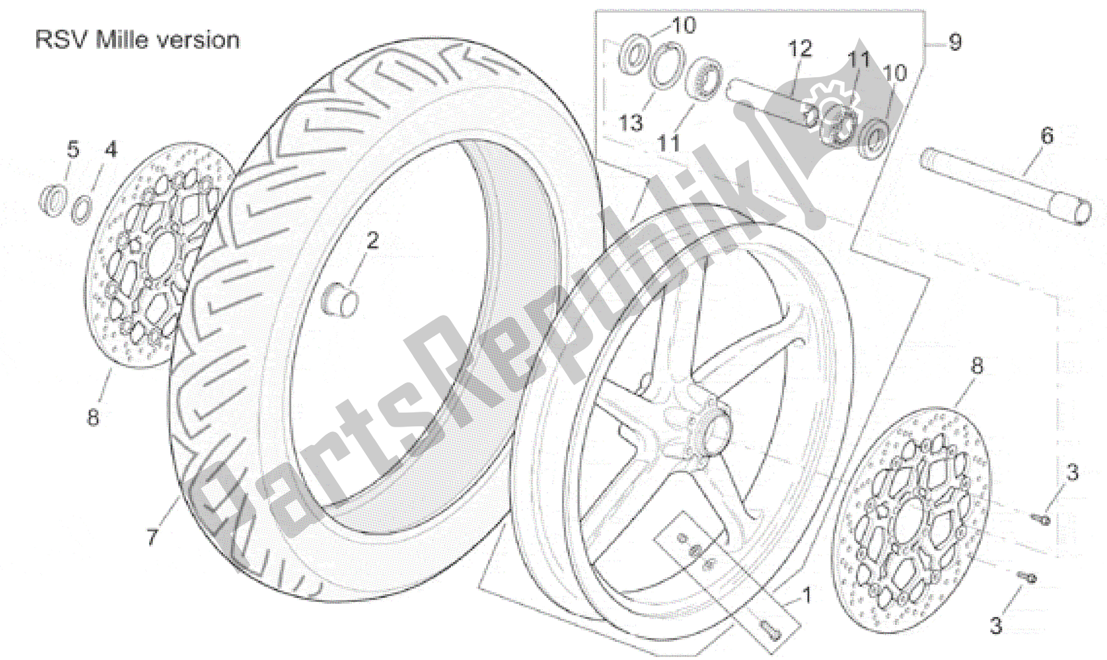 Todas as partes de Versão Rsv Mille Da Roda Dianteira do Aprilia RSV Mille R 3901 1000 2001 - 2002