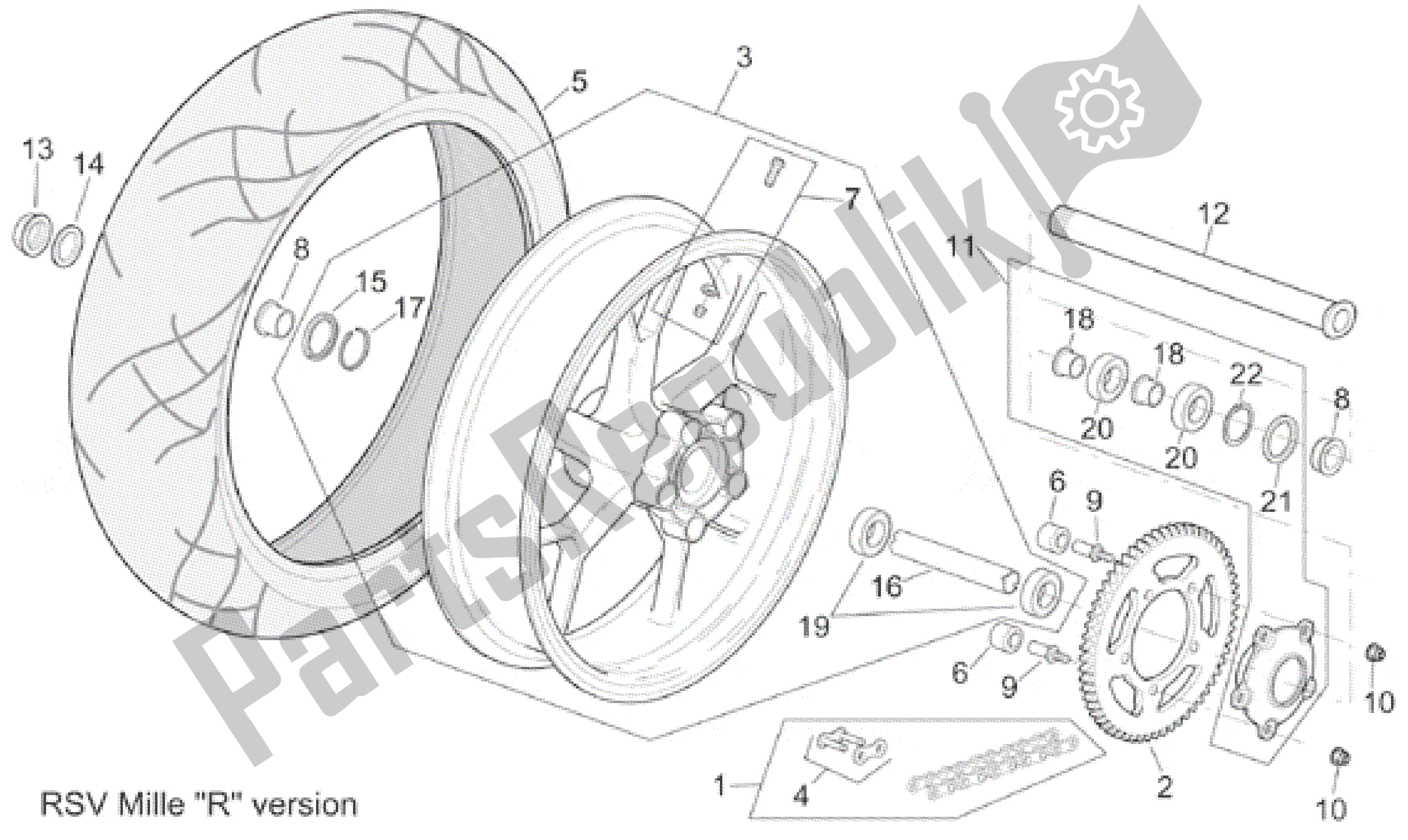 All parts for the Rear Wheel Rsv Mille R Version of the Aprilia RSV Mille R 3901 1000 2001 - 2002