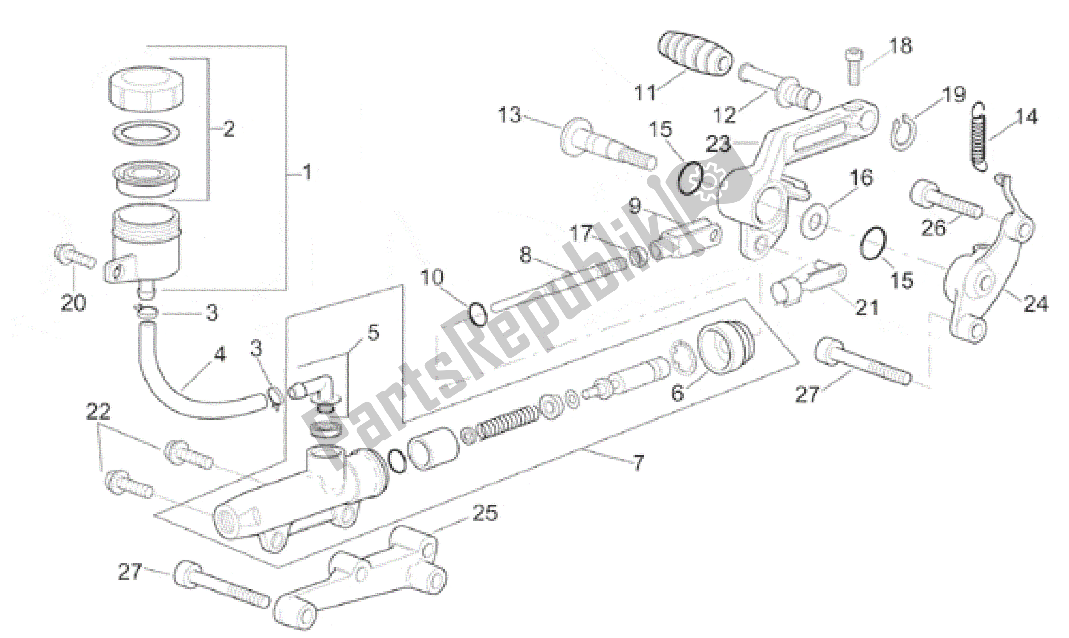 Alle Teile für das Hintere Bremspumpe des Aprilia RSV Mille R 3901 1000 2001 - 2002