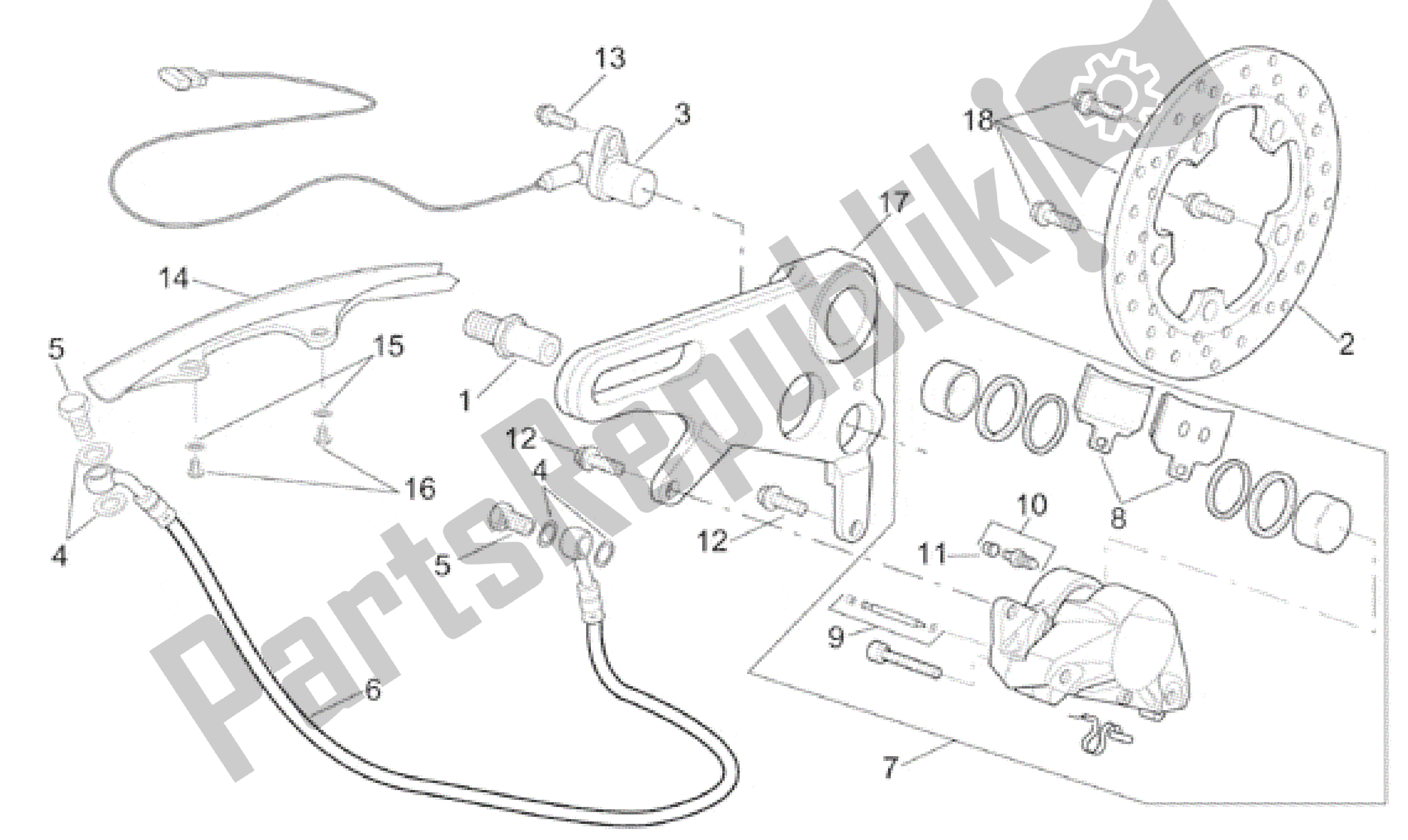 Alle onderdelen voor de Achter Remklauw van de Aprilia RSV Mille R 3901 1000 2001 - 2002