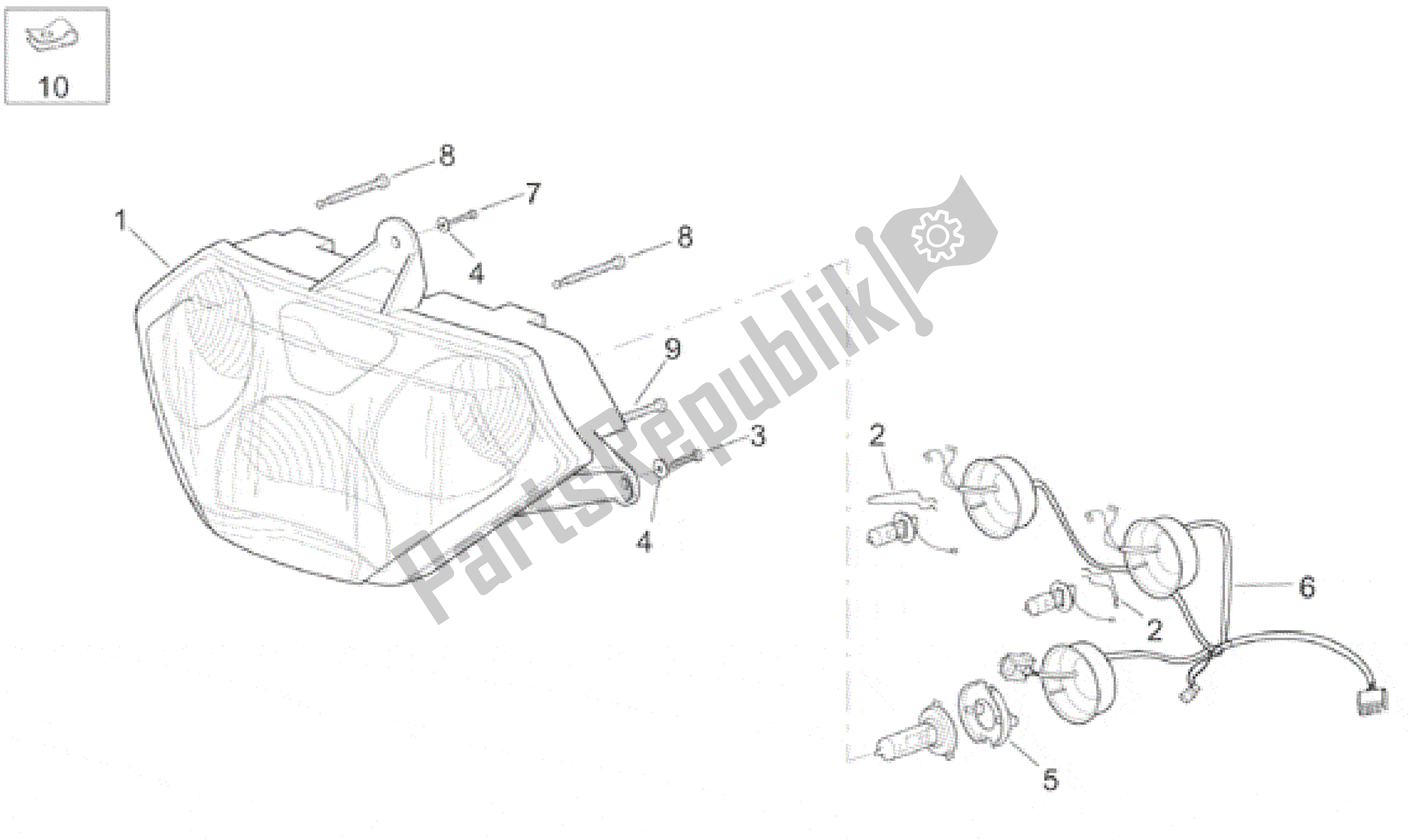 All parts for the Headlight of the Aprilia RSV Mille R 3901 1000 2001 - 2002