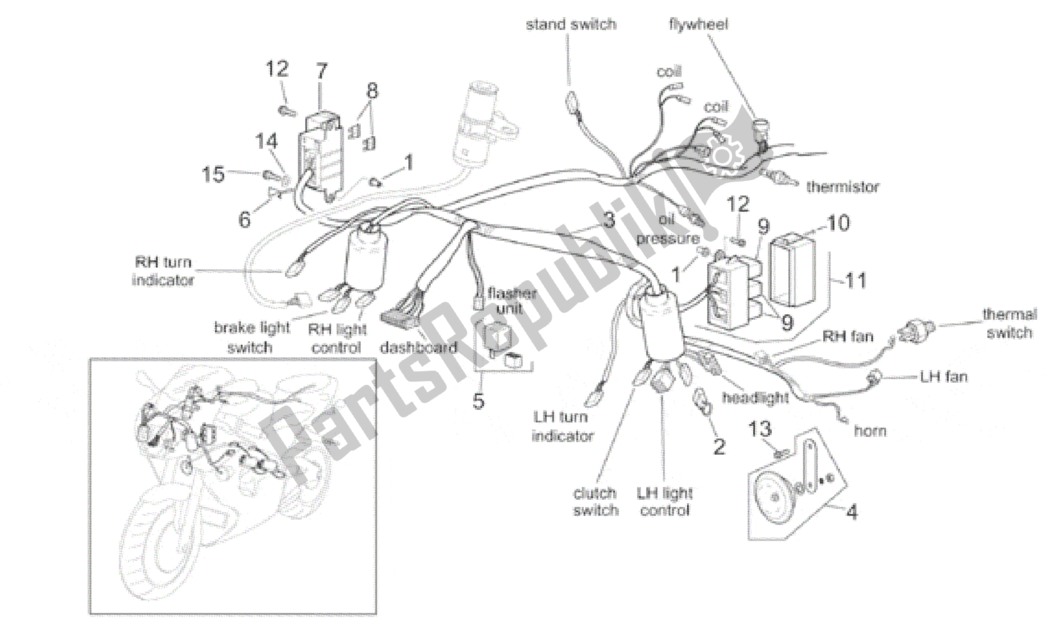 Alle onderdelen voor de Front Elektrisch Systeem van de Aprilia RSV Mille R 3901 1000 2001 - 2002