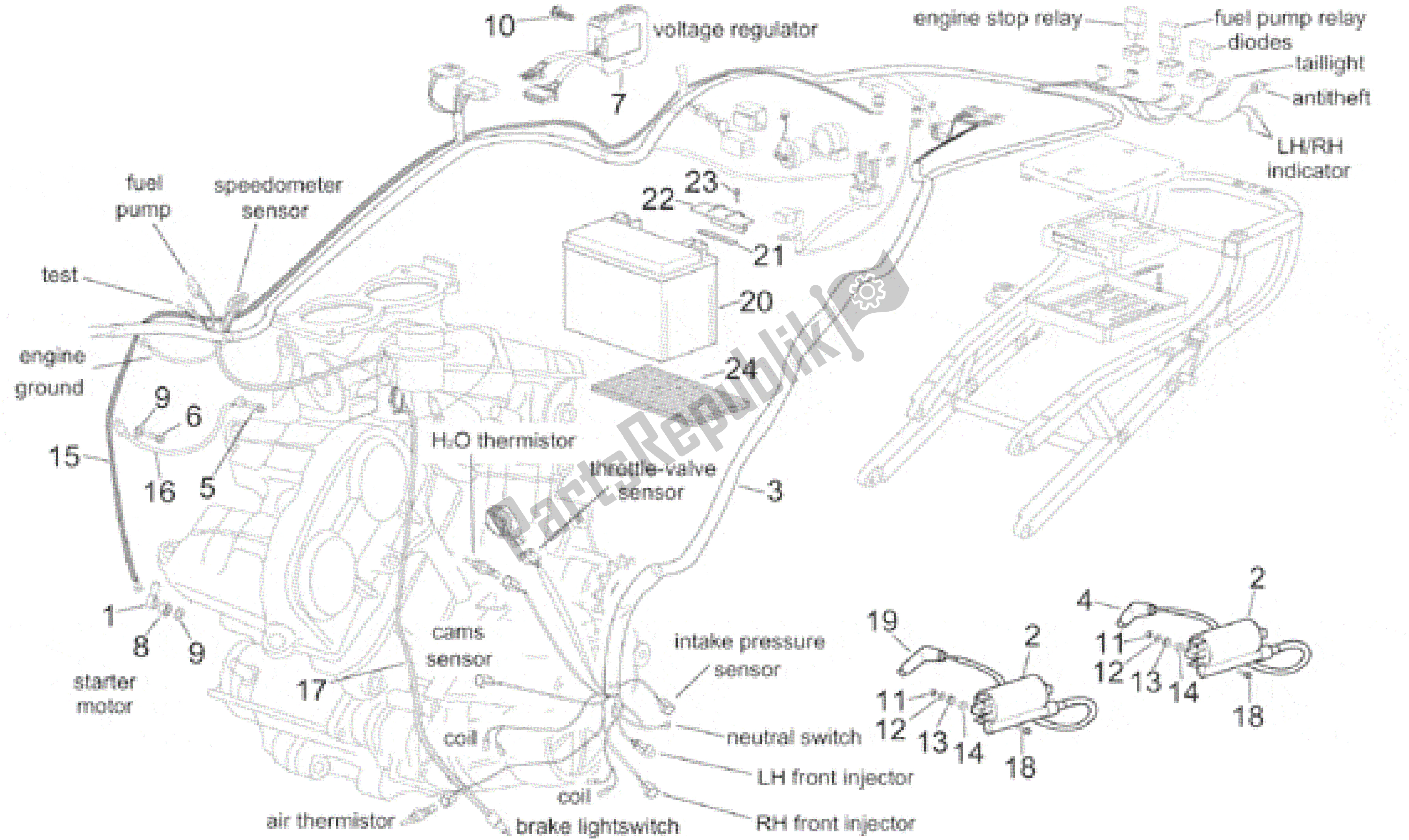 Toutes les pièces pour le Système électrique Central du Aprilia RSV Mille R 3901 1000 2001 - 2002