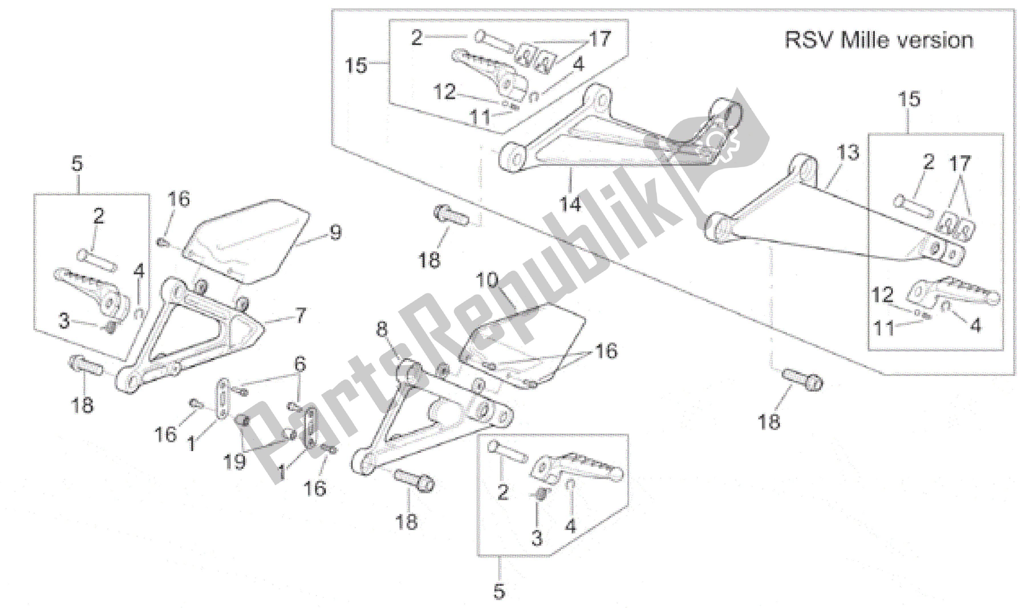 Toutes les pièces pour le Repose-pieds du Aprilia RSV Mille R 3901 1000 2001 - 2002