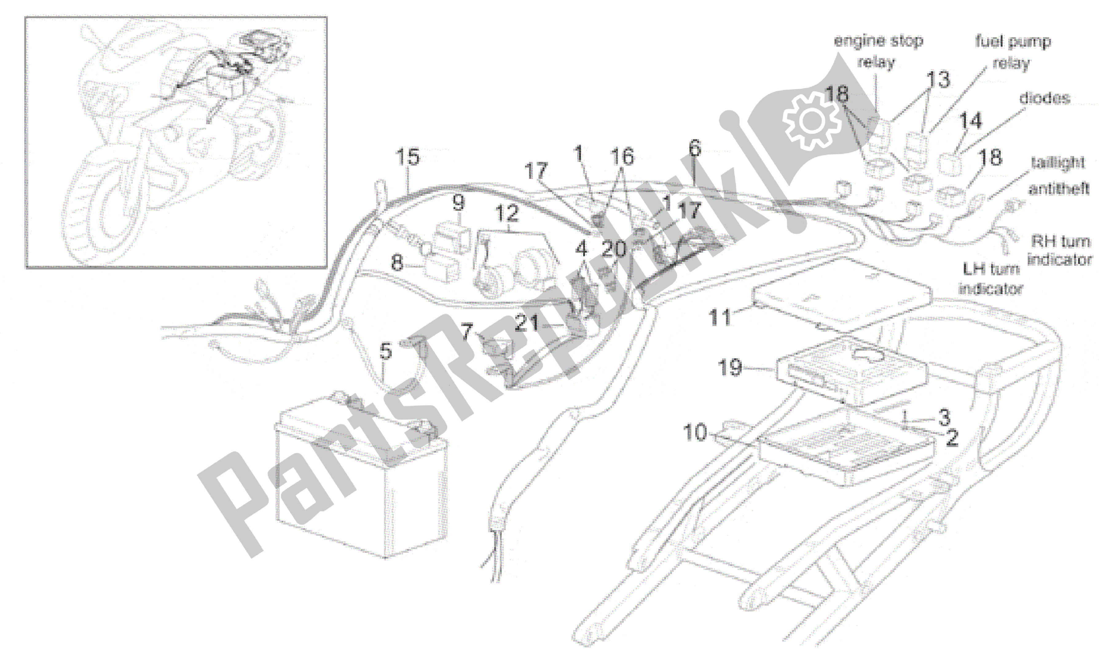 Alle onderdelen voor de Achter Elektrisch Systeem van de Aprilia RSV Mille R 3901 1000 2001 - 2002