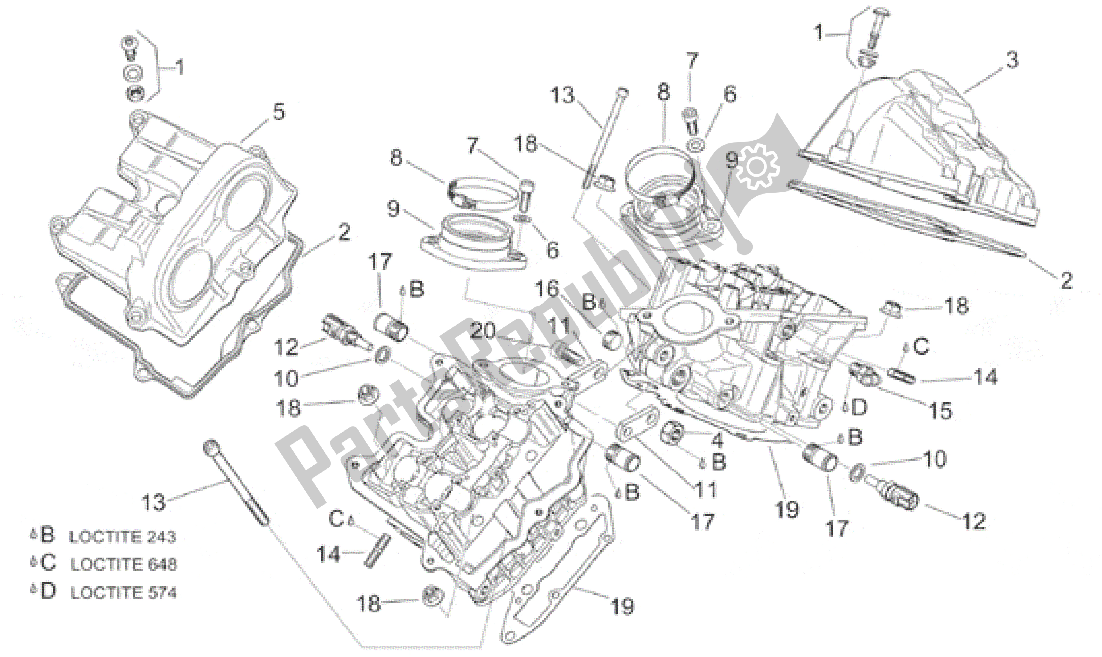 All parts for the Valves Cover of the Aprilia RSV Mille R 3901 1000 2001 - 2002