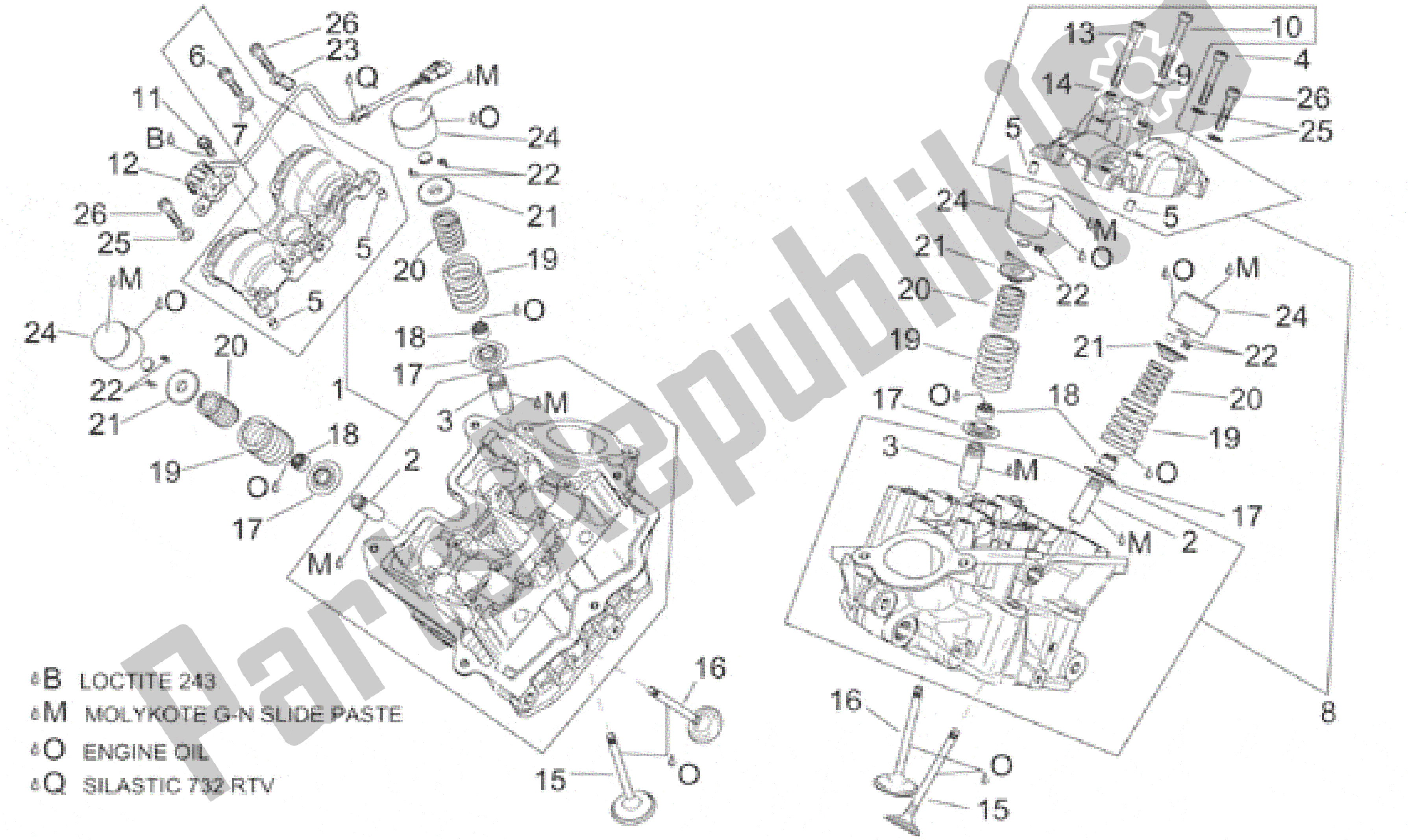 Tutte le parti per il Testata E Valvole del Aprilia RSV Mille R 3901 1000 2001 - 2002