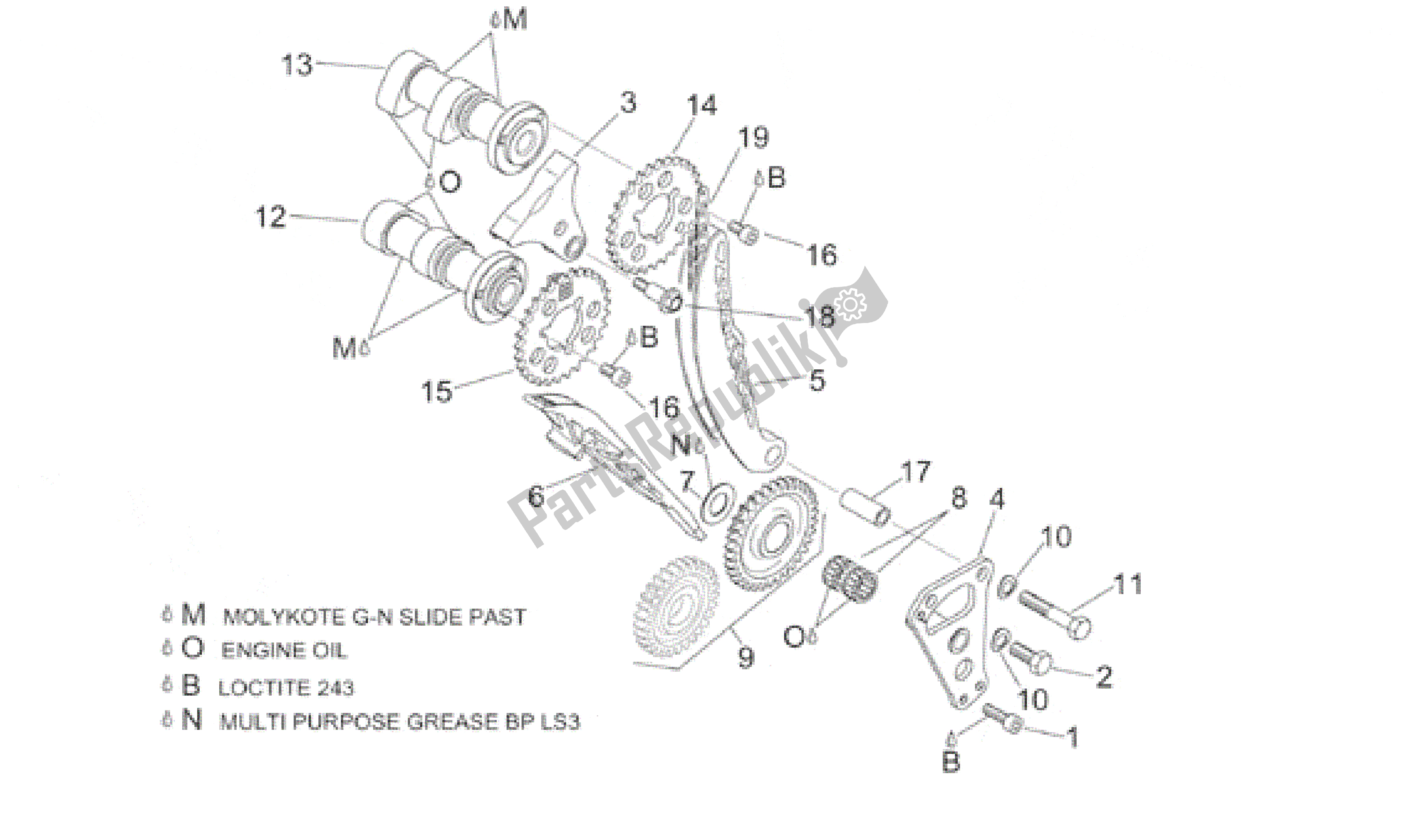 Todas las partes para Sistema De Sincronización Del Cilindro Delantero de Aprilia RSV Mille R 3901 1000 2001 - 2002