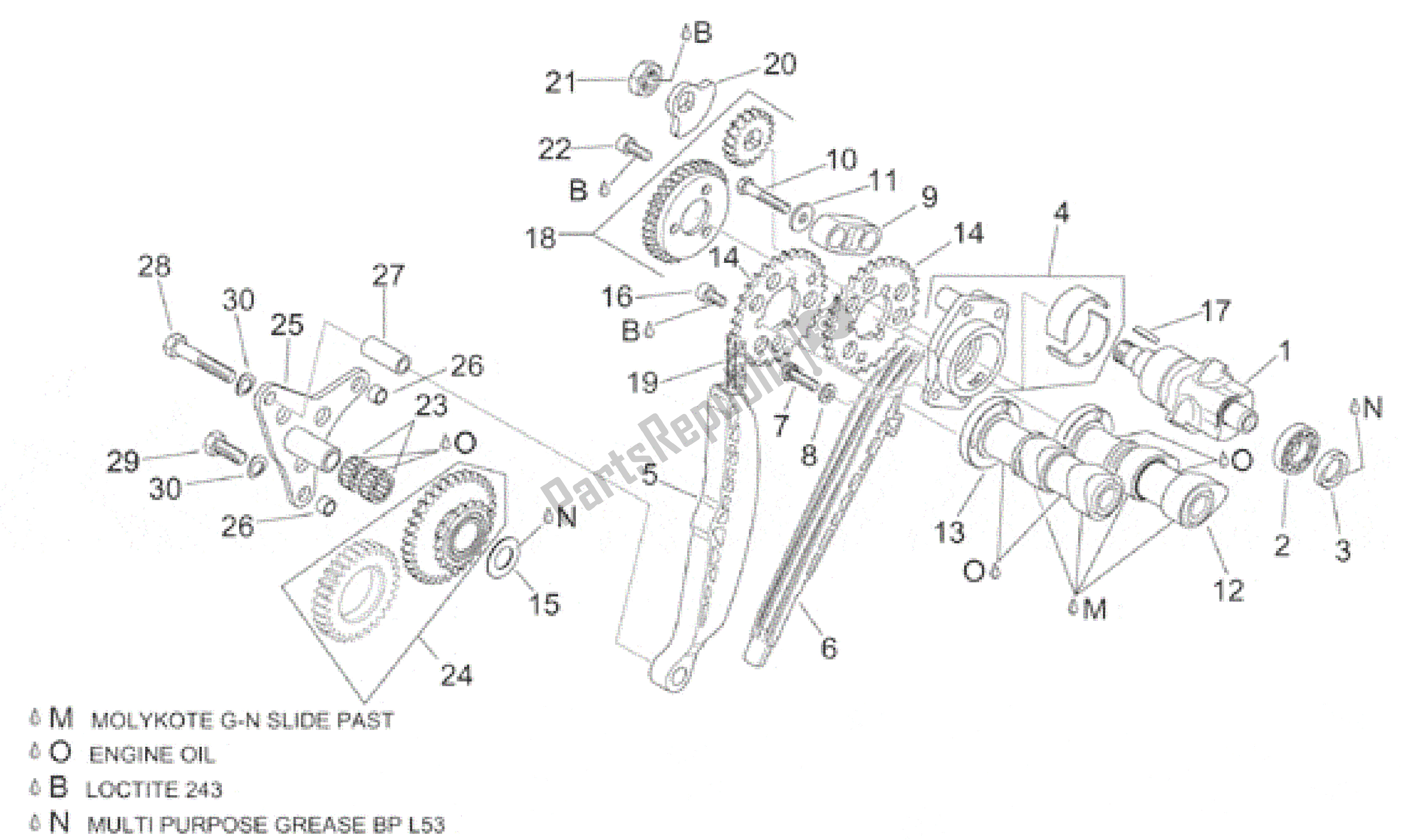 All parts for the Rear Cylinder Timing System of the Aprilia RSV Mille R 3901 1000 2001 - 2002