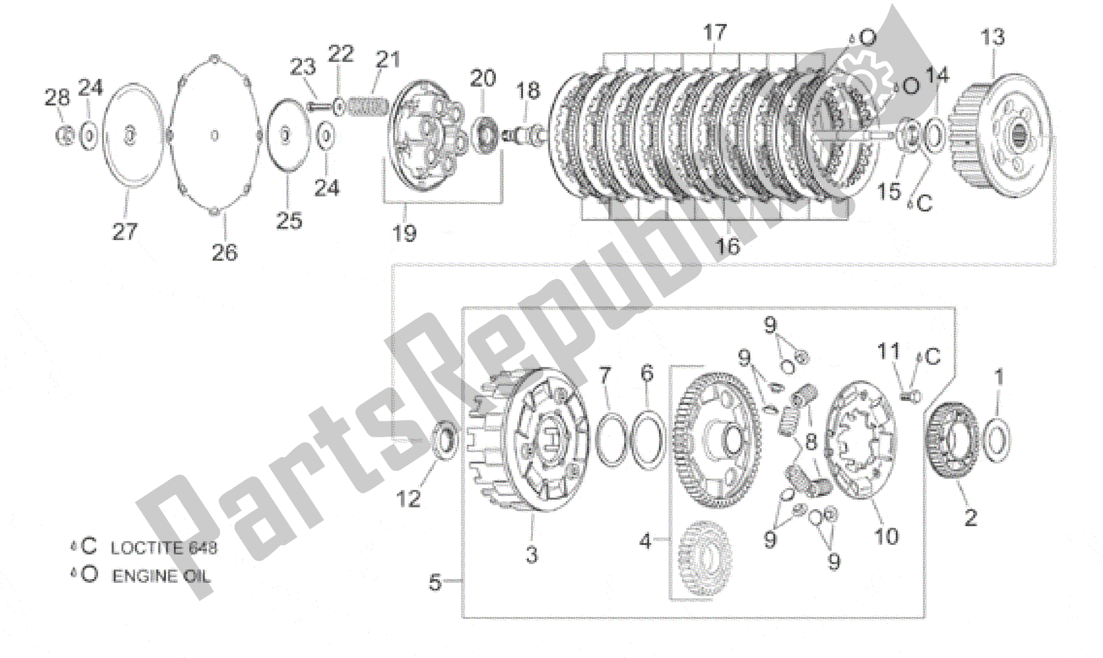 Todas as partes de Embreagem do Aprilia RSV Mille R 3901 1000 2001 - 2002