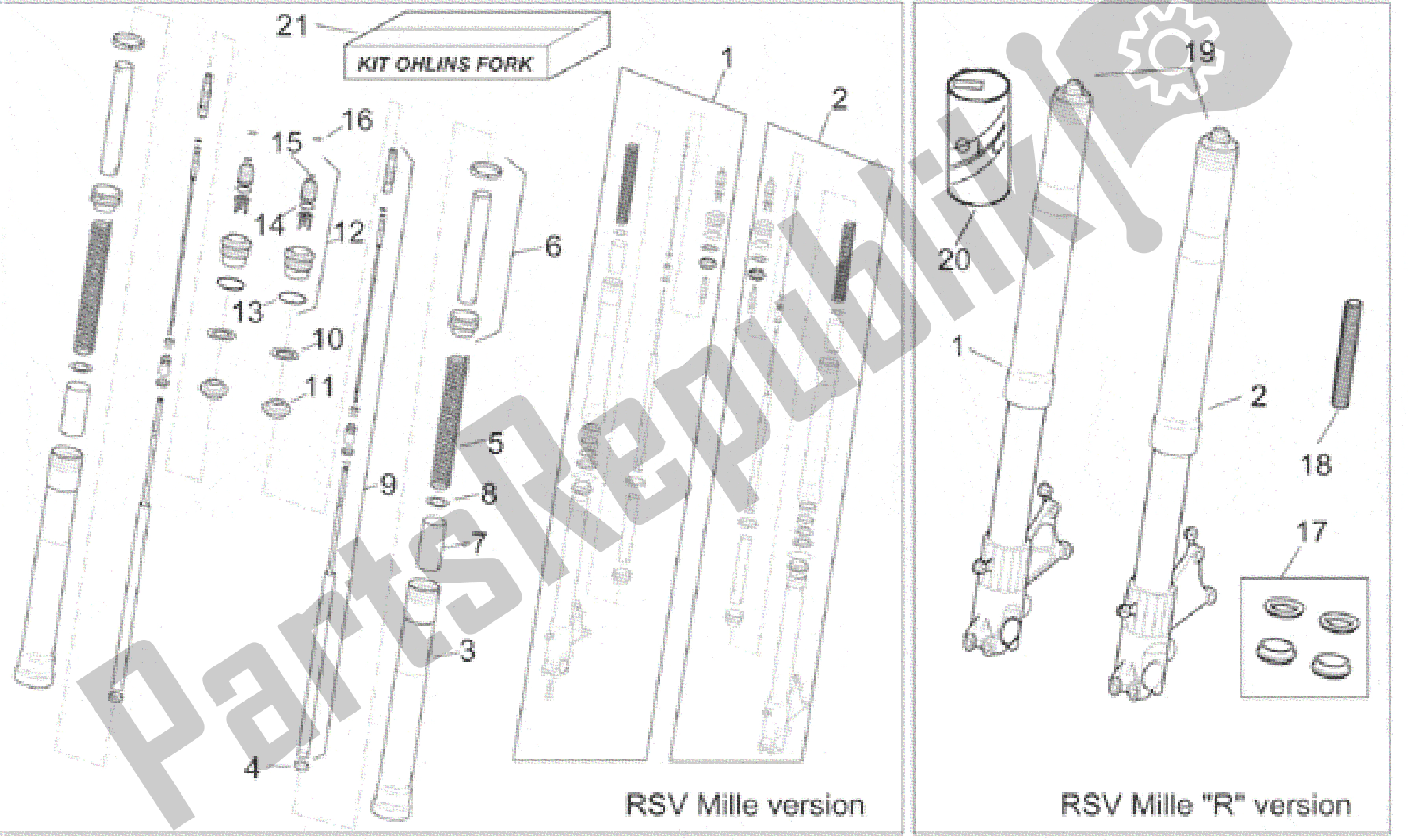 Tutte le parti per il Forcella Anteriore I del Aprilia RSV Mille R 3901 1000 2001 - 2002