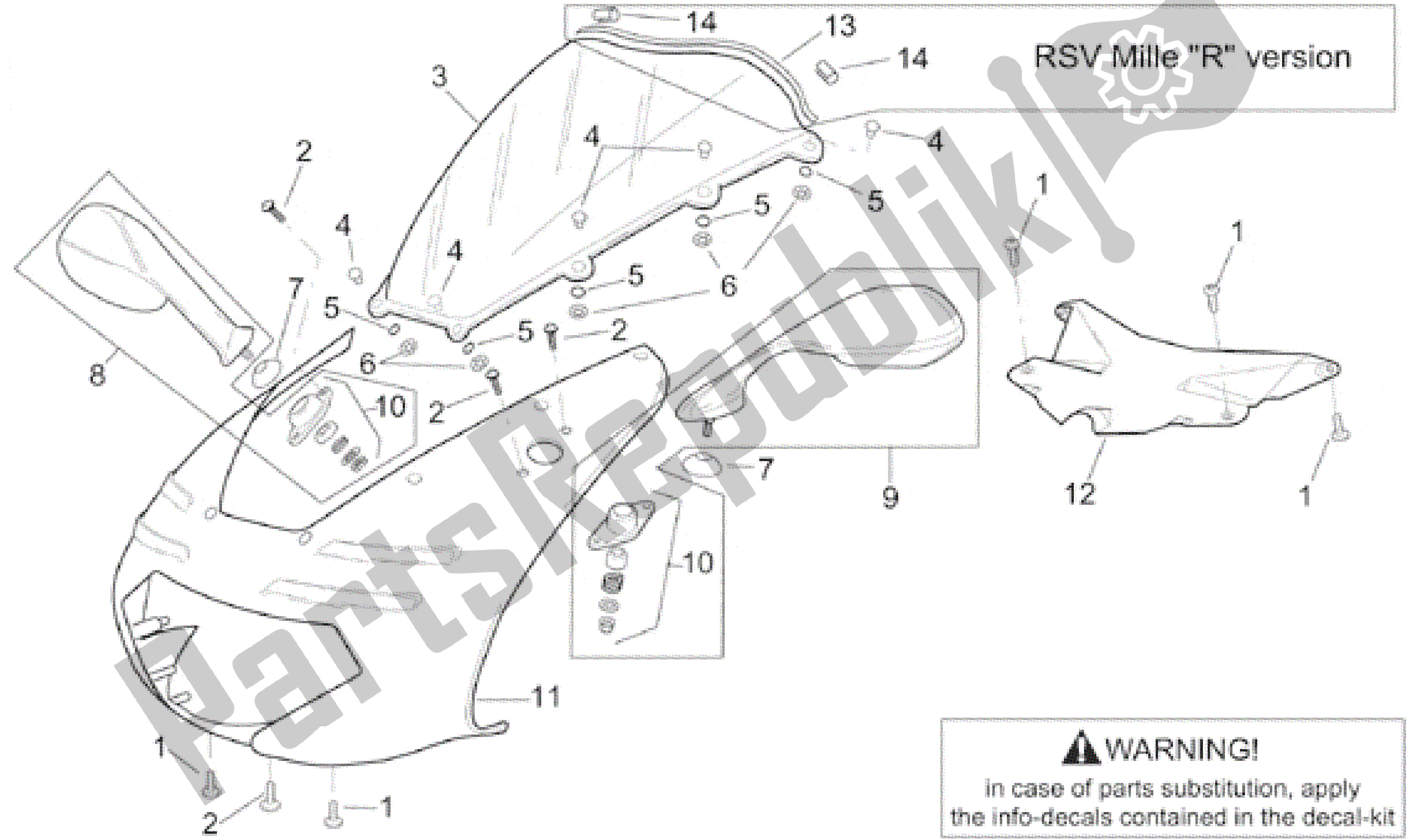 Todas as partes de Corpo Frontal - Carenagem Frontal do Aprilia RSV Mille 3901 1000 2001 - 2002