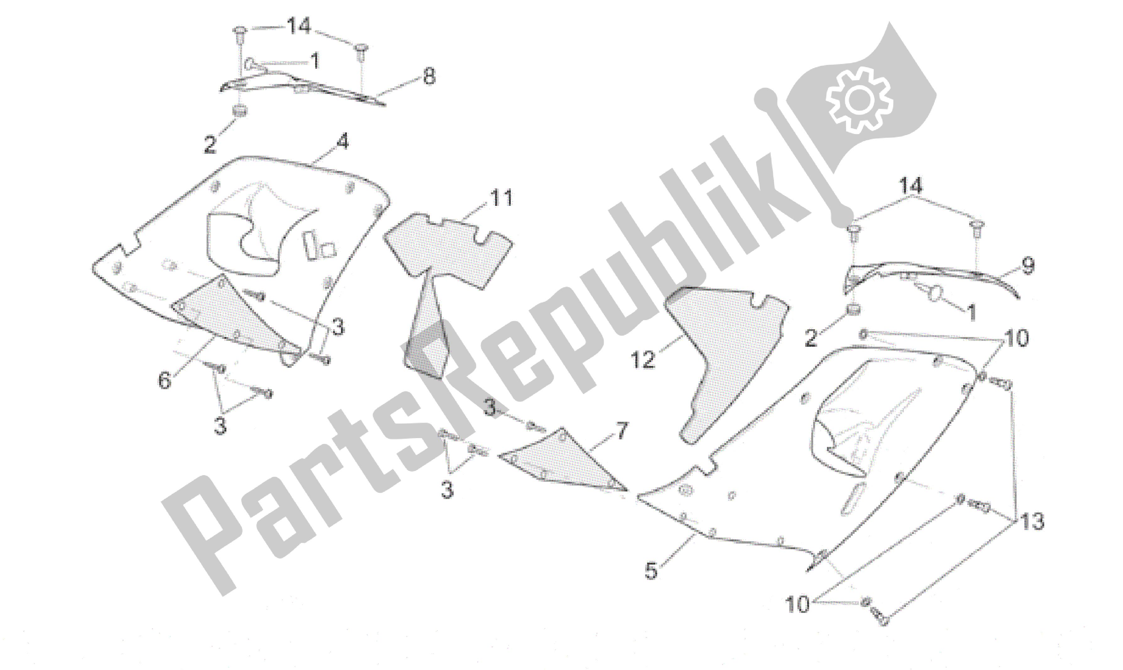 Todas las partes para Cuerpo Central - Carenados Superiores de Aprilia RSV Mille 3901 1000 2001 - 2002