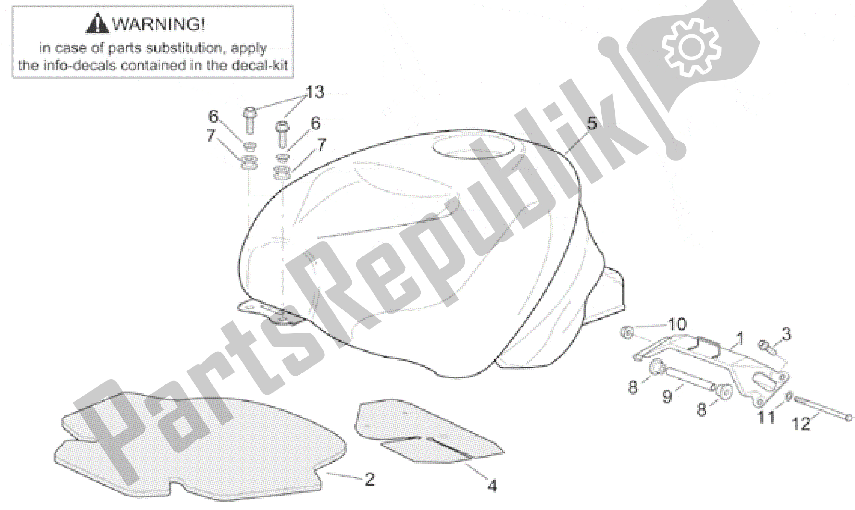 Todas as partes de Tanque De Combustível I do Aprilia RSV Mille 3901 1000 2001 - 2002