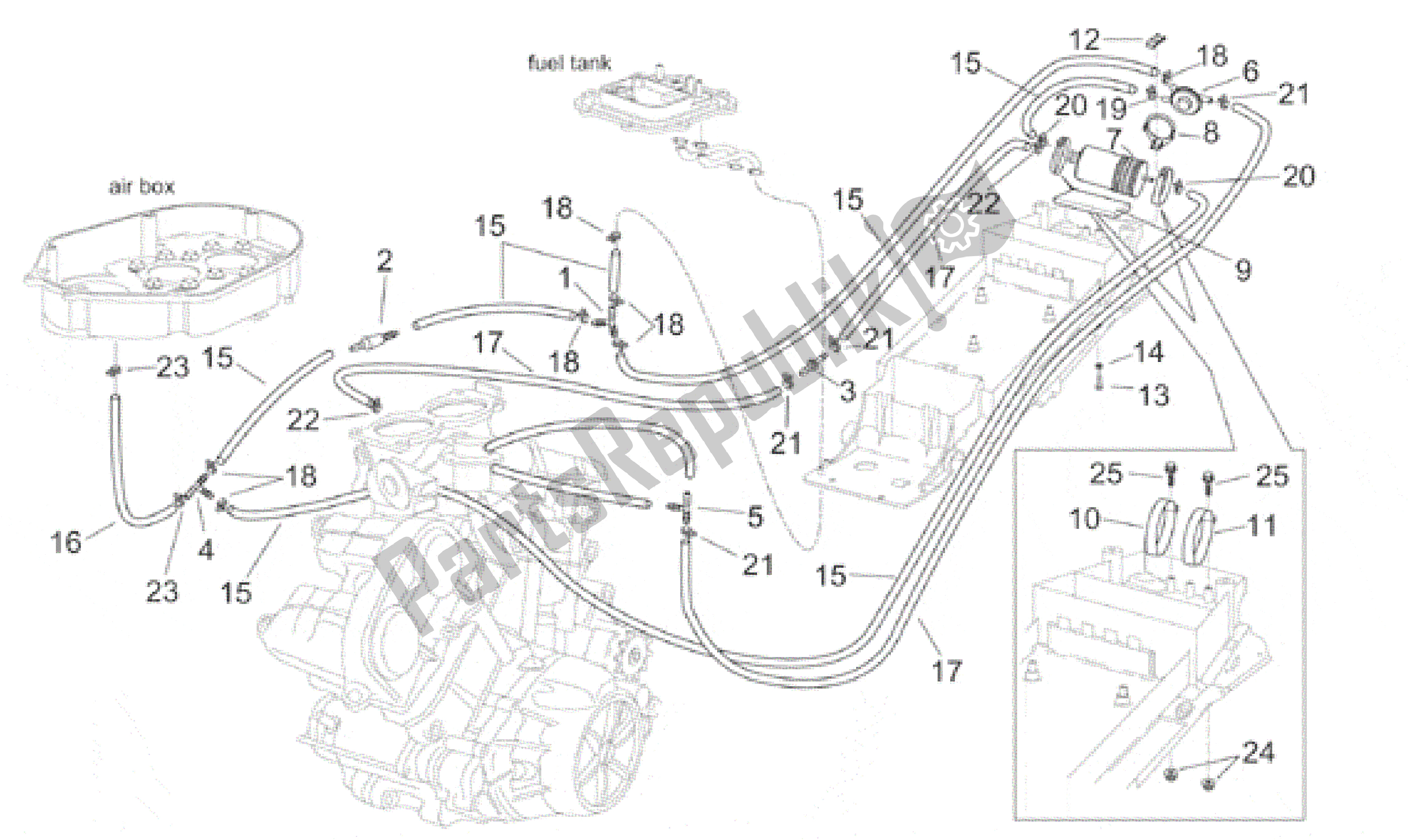 All parts for the Fuel Vapour Recover System of the Aprilia RSV Mille 3901 1000 2001 - 2002