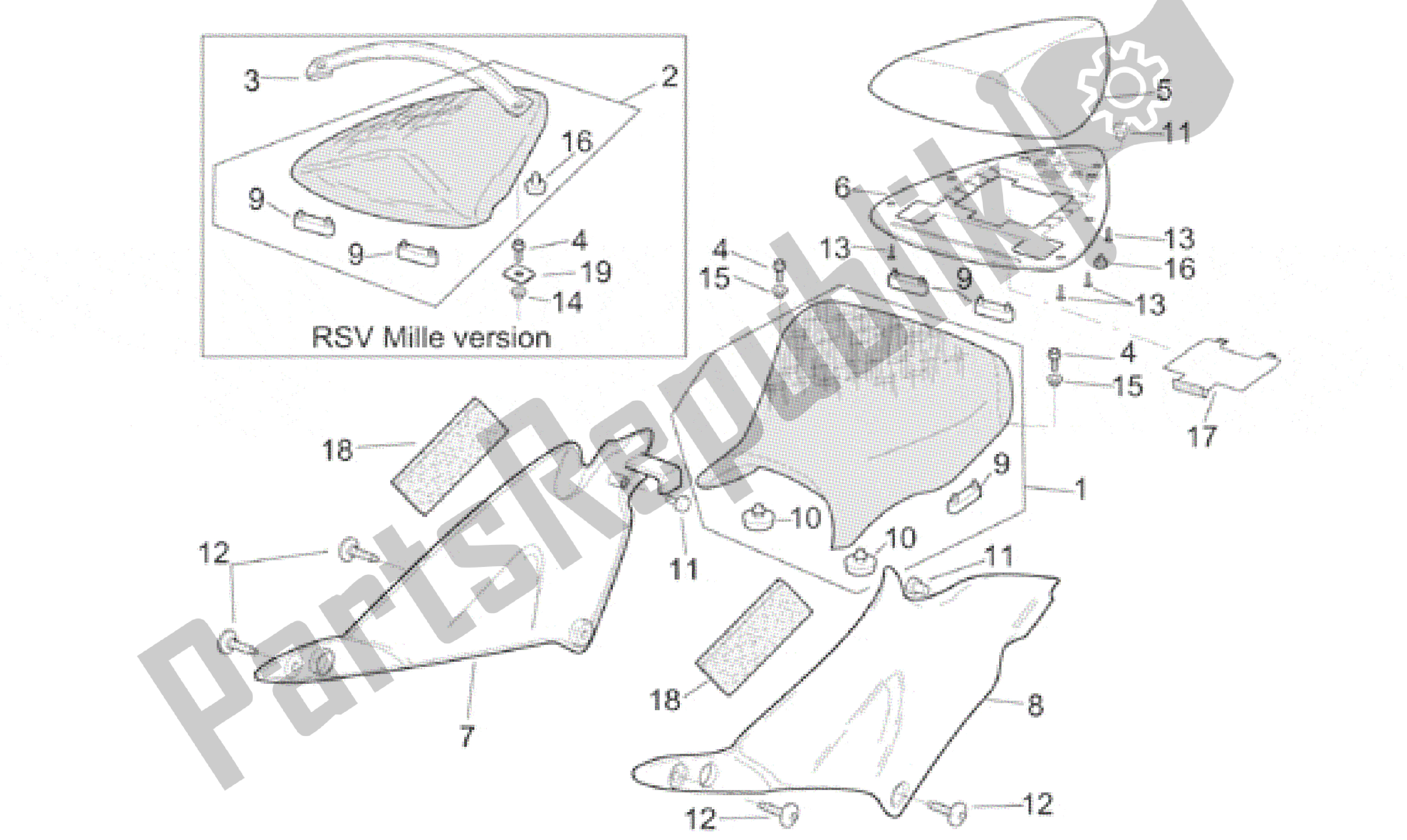 Alle onderdelen voor de Zadel van de Aprilia RSV Mille 3901 1000 2001 - 2002