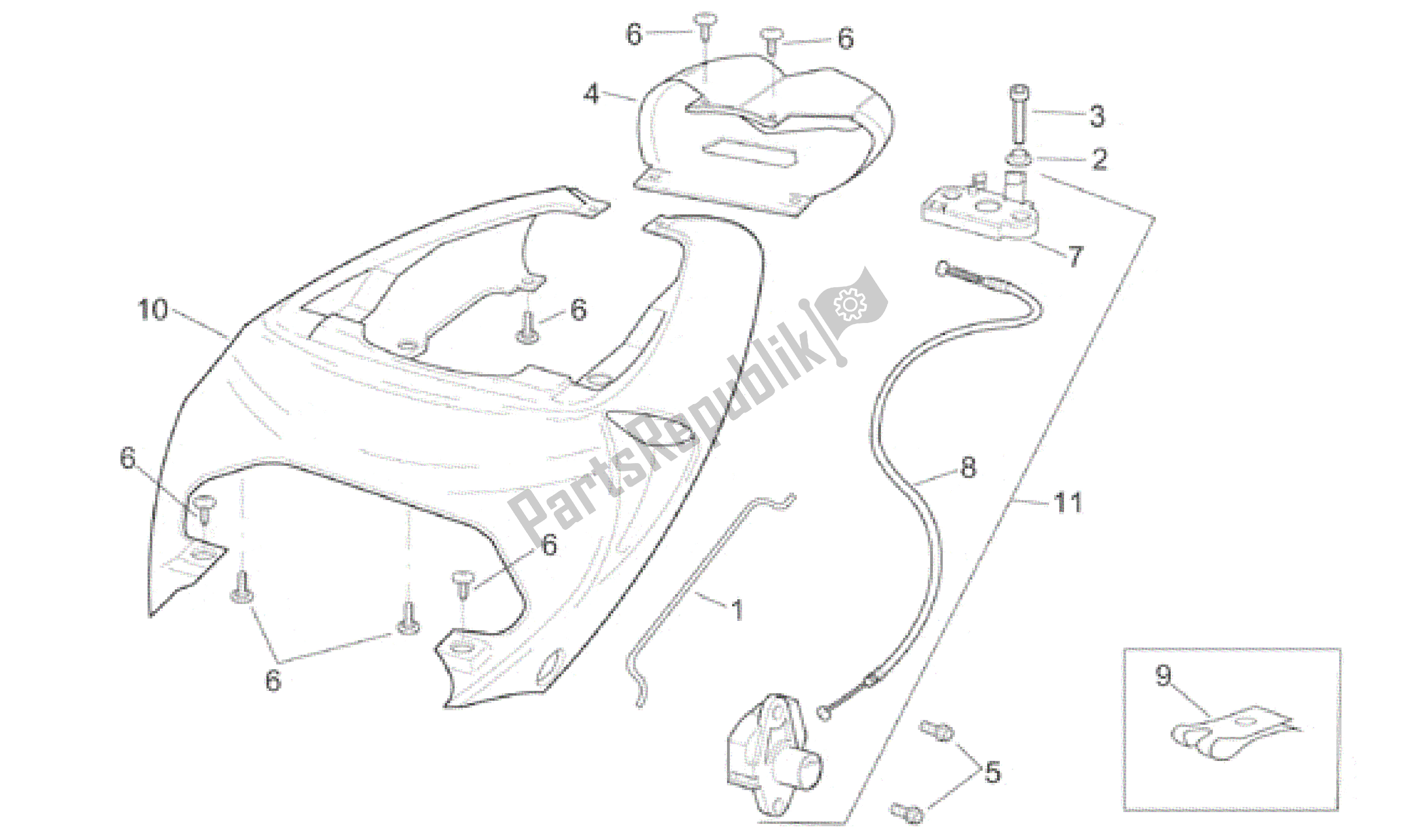 Todas las partes para Cuerpo Trasero - Carenado Trasero de Aprilia RSV Mille 3901 1000 2001 - 2002