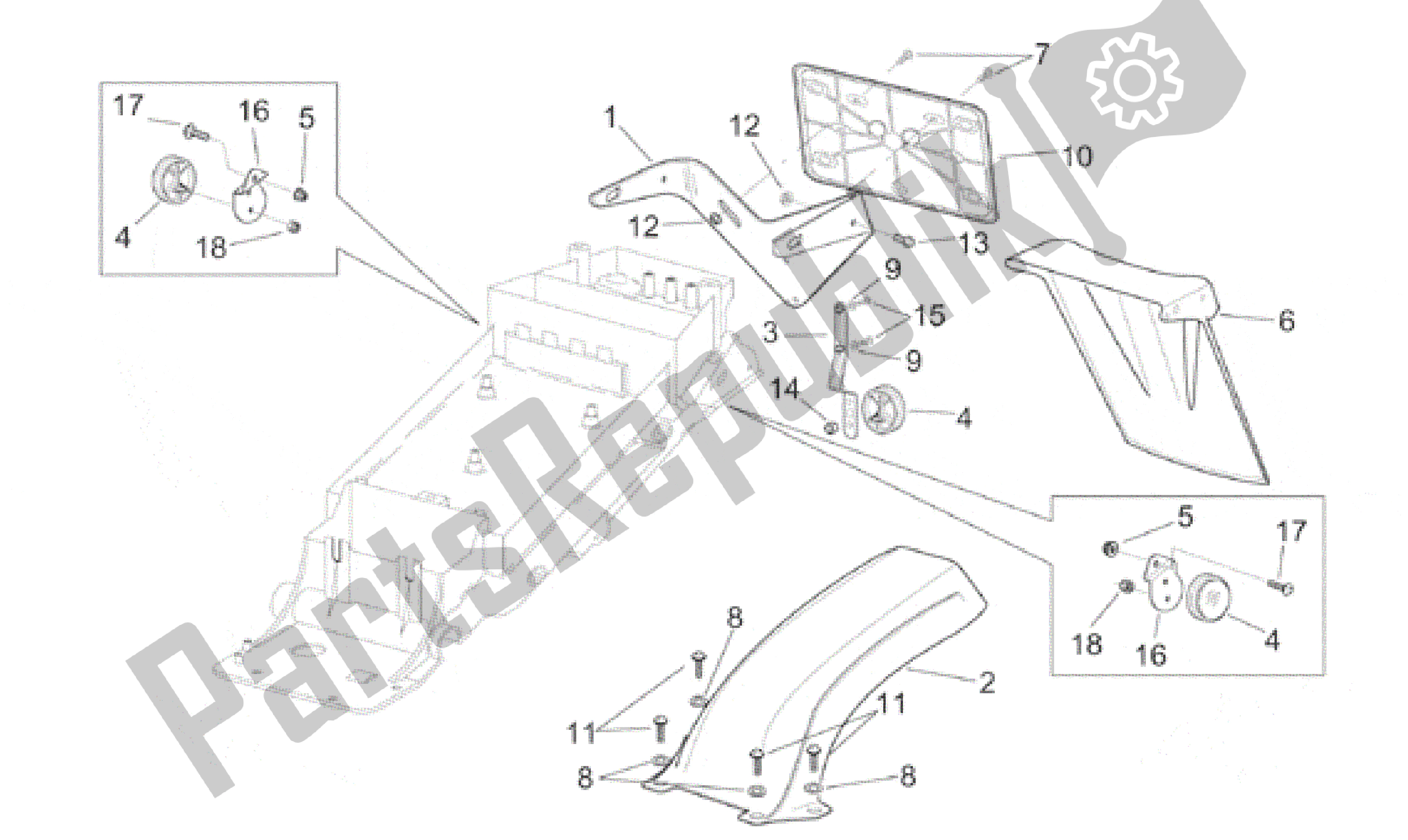 All parts for the Rear Mudguard of the Aprilia RSV Mille 3901 1000 2001 - 2002