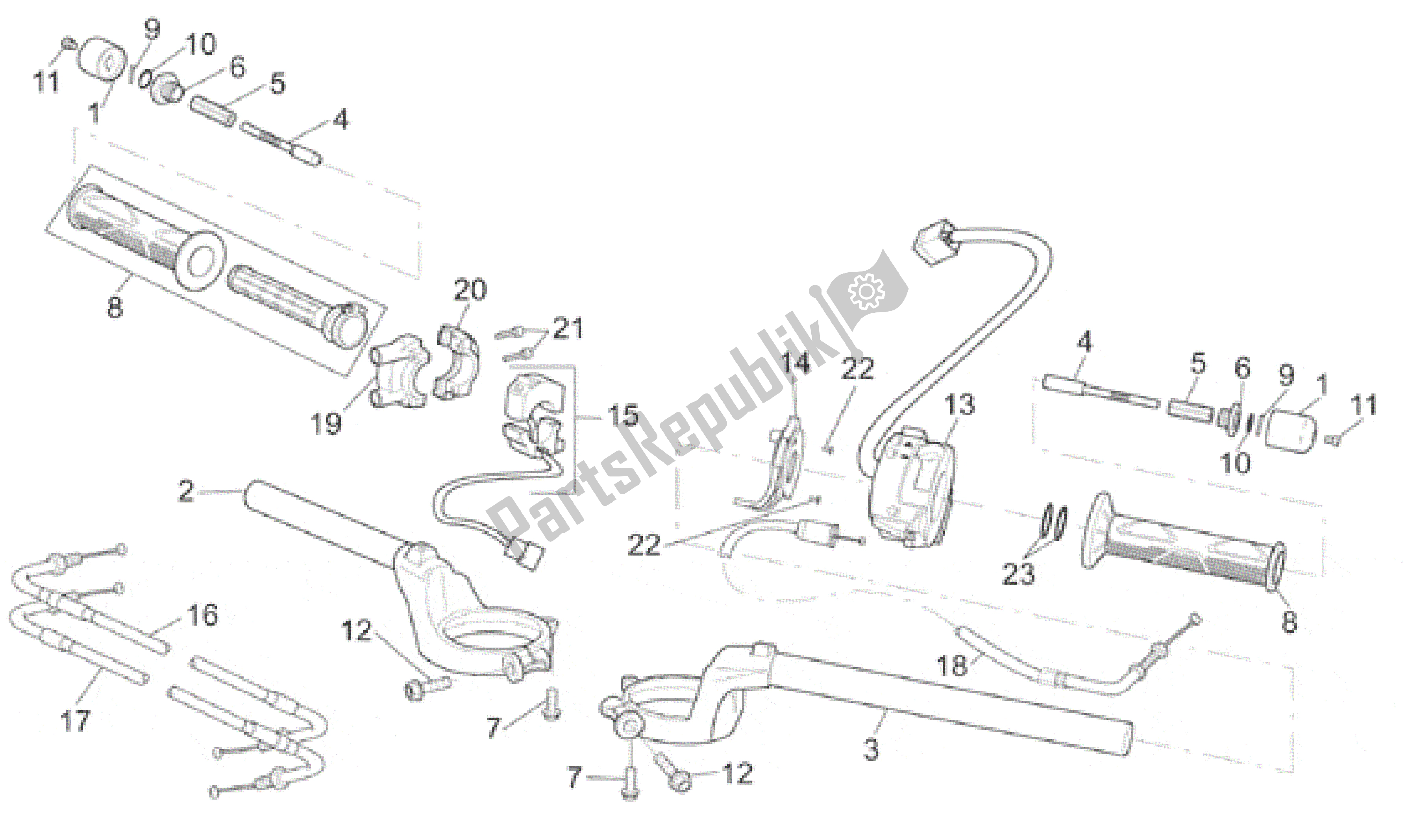 Todas as partes de Guidão do Aprilia RSV Mille 3901 1000 2001 - 2002