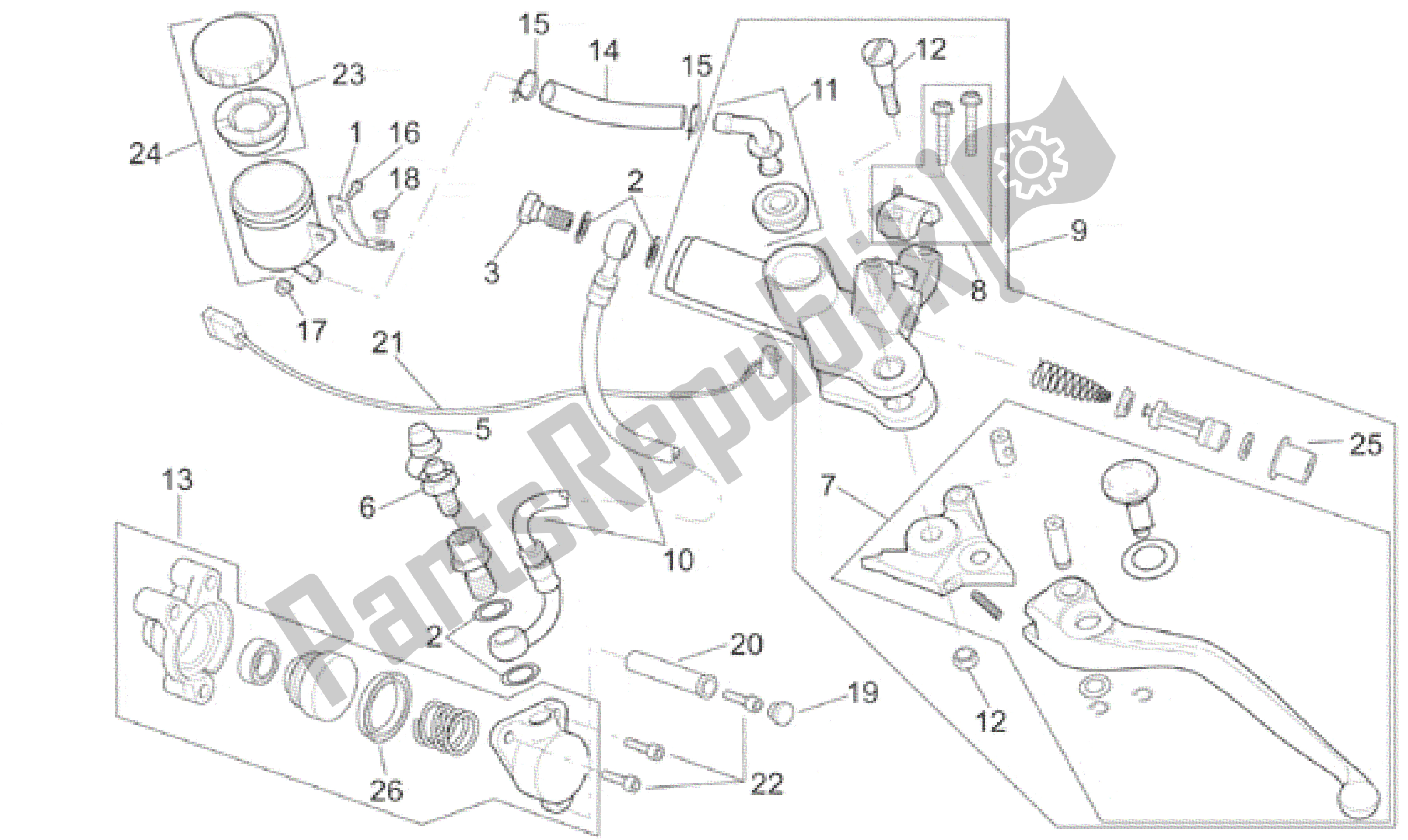 All parts for the Clutch Pump of the Aprilia RSV Mille 3901 1000 2001 - 2002