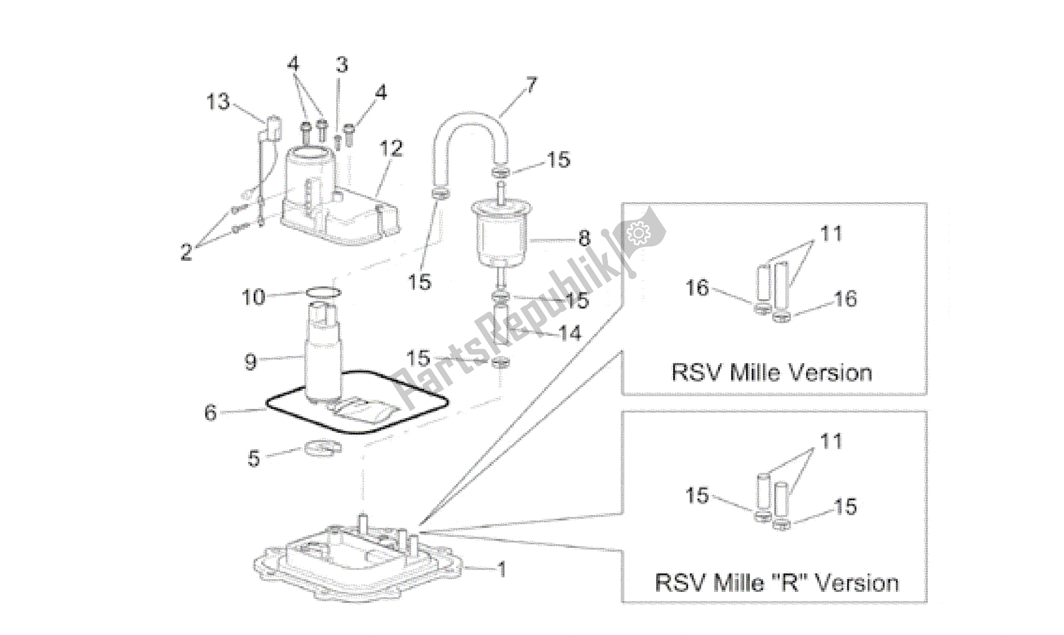 Todas las partes para Bomba De Combustible I de Aprilia RSV Mille 3901 1000 2001 - 2002