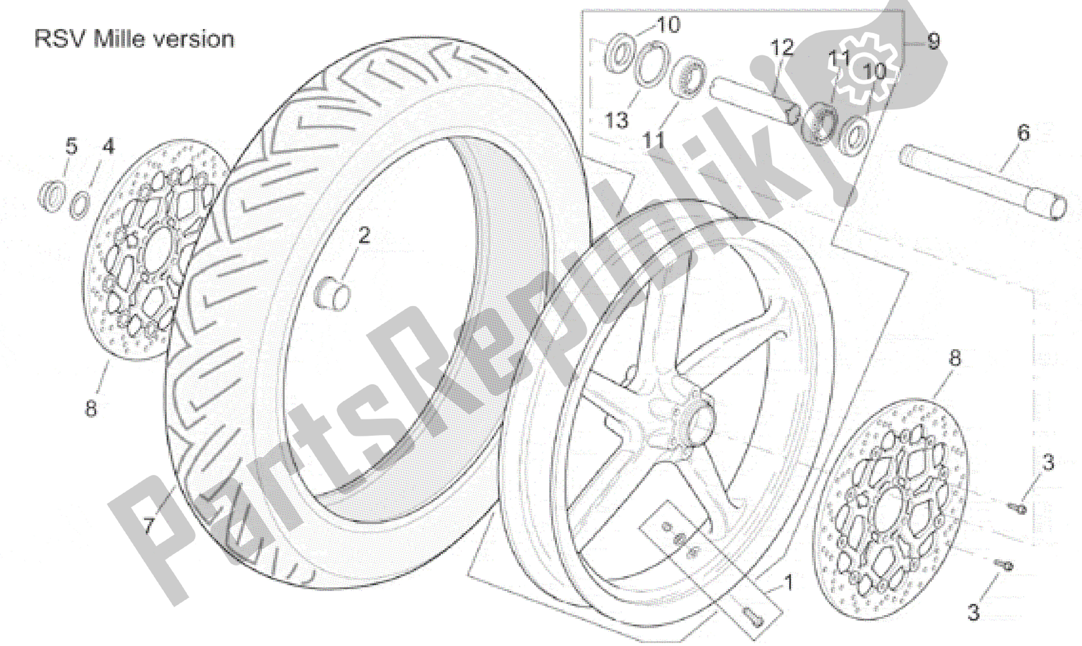 Toutes les pièces pour le Roue Avant Rsv Mille Version du Aprilia RSV Mille 3901 1000 2001 - 2002