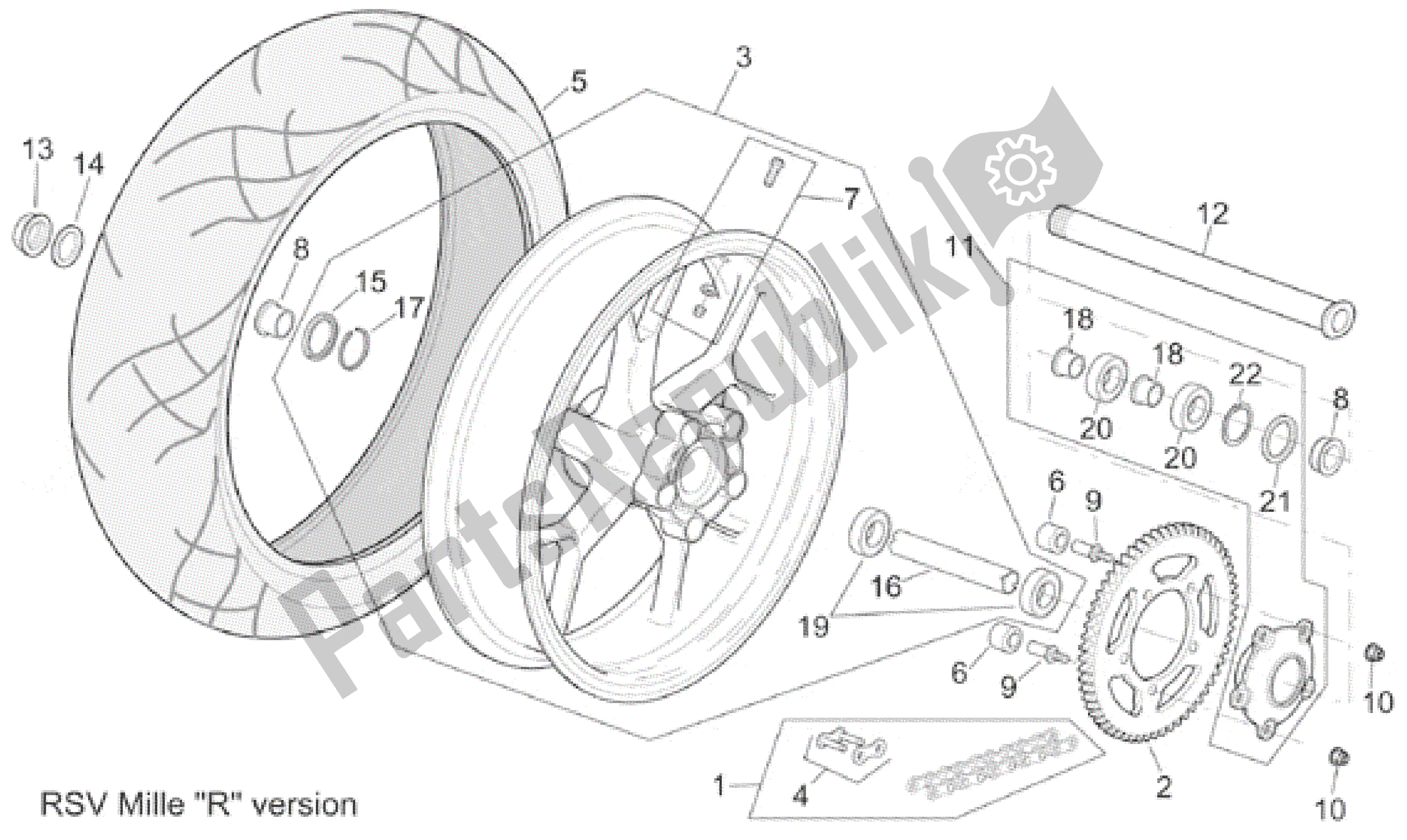 Alle Teile für das Hinterrad Rsv Mille R Version des Aprilia RSV Mille 3901 1000 2001 - 2002